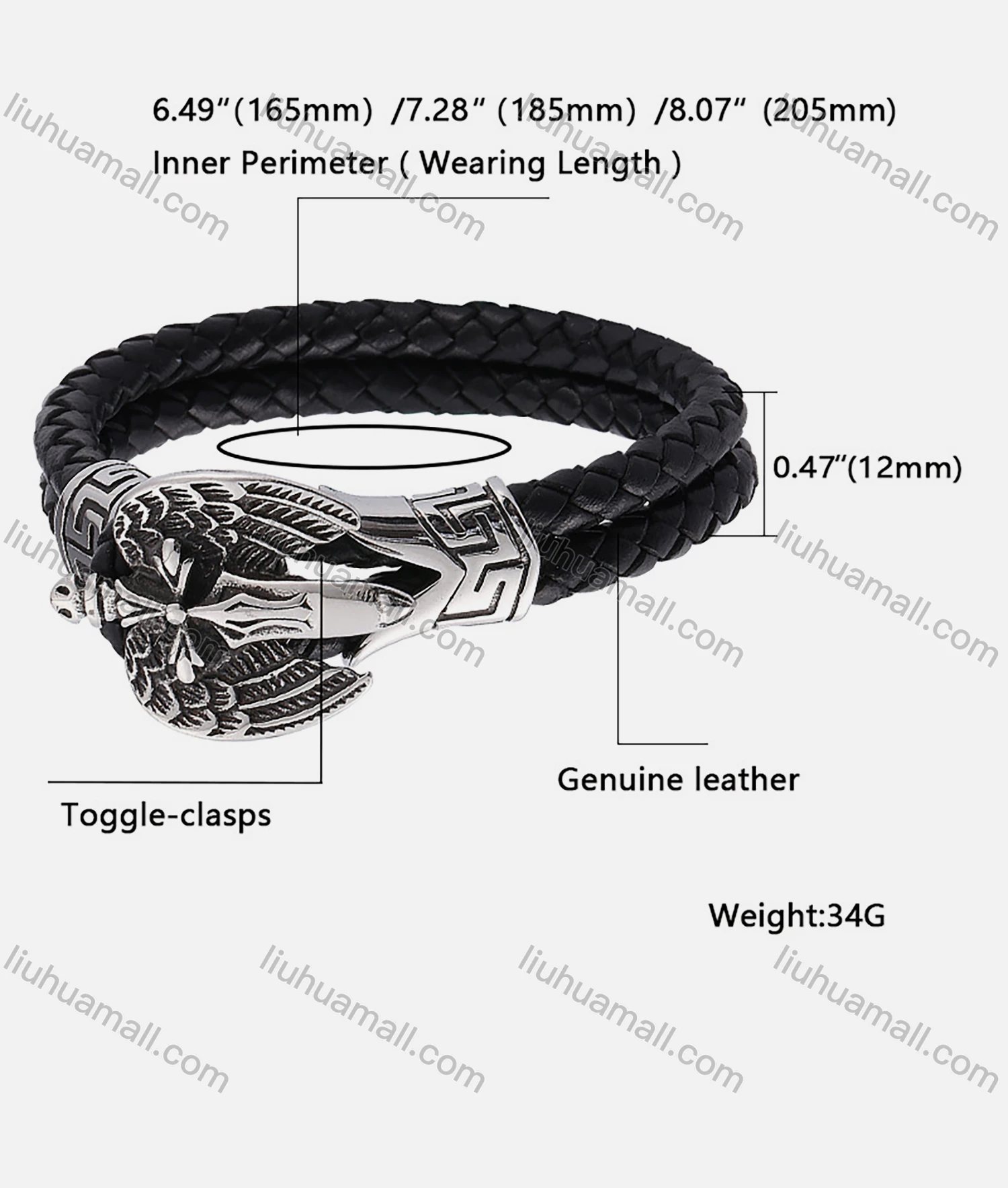 Wholesale Genuine Leather Stainless Steel Toggle Clasps Bracelet SP0311# - Liuhuamall