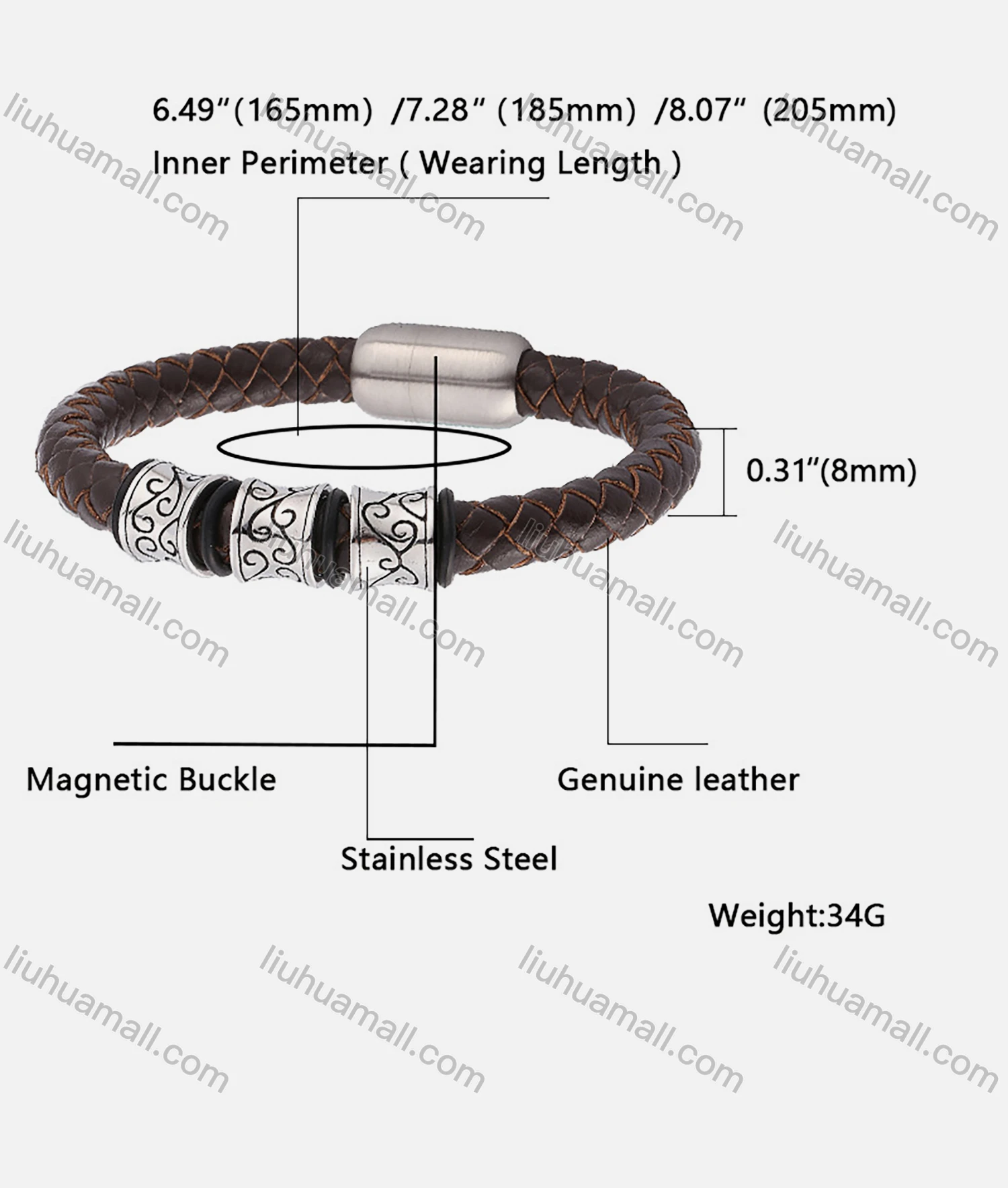 Wholesale Genuine Leather Stainless Steel Magnetic Buckle Bracelet SP0159# - Liuhuamall