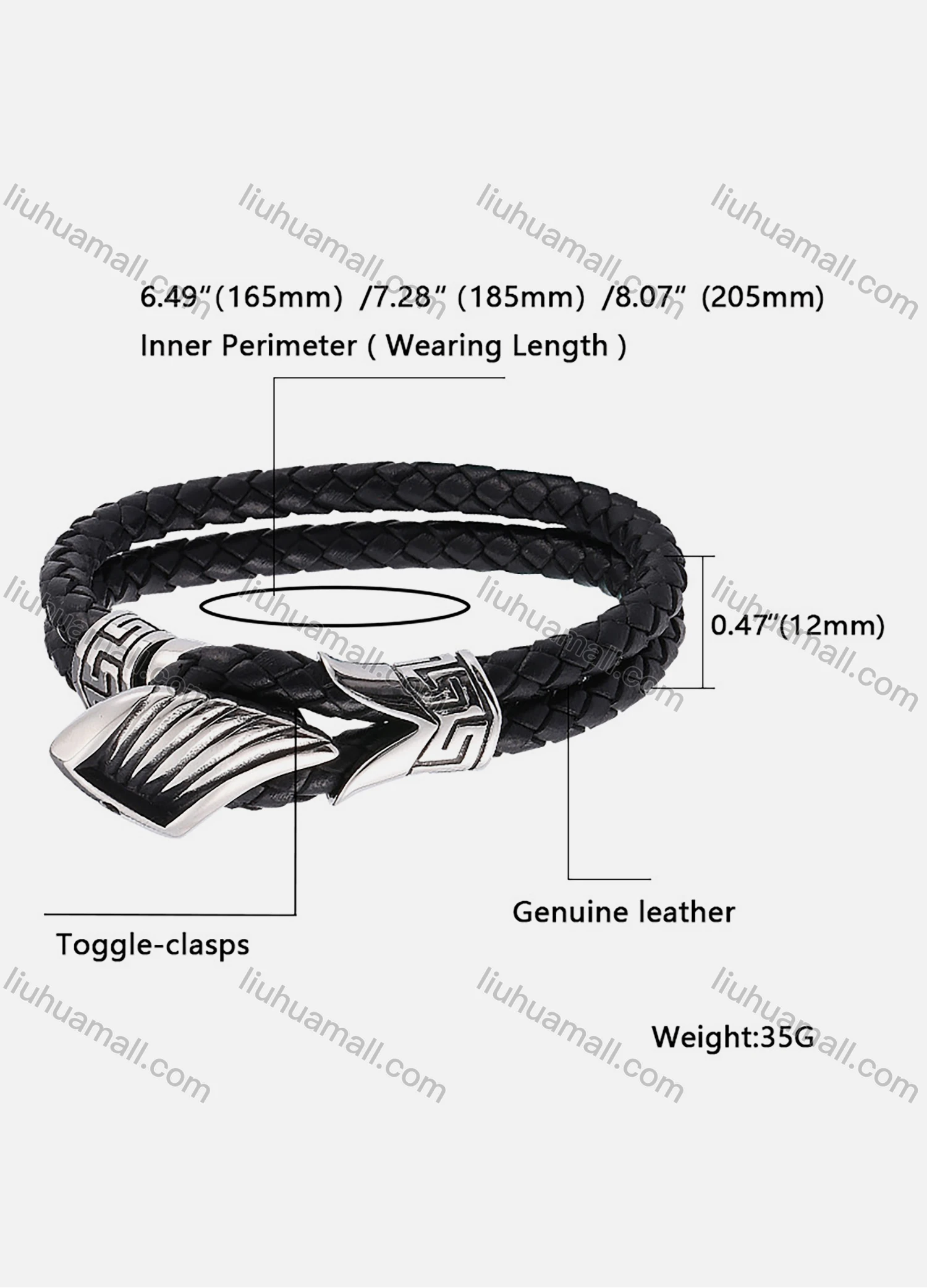 Wholesale Genuine Leather Stainless Steel Toggle Clasps Bracelet 044# - Liuhuamall