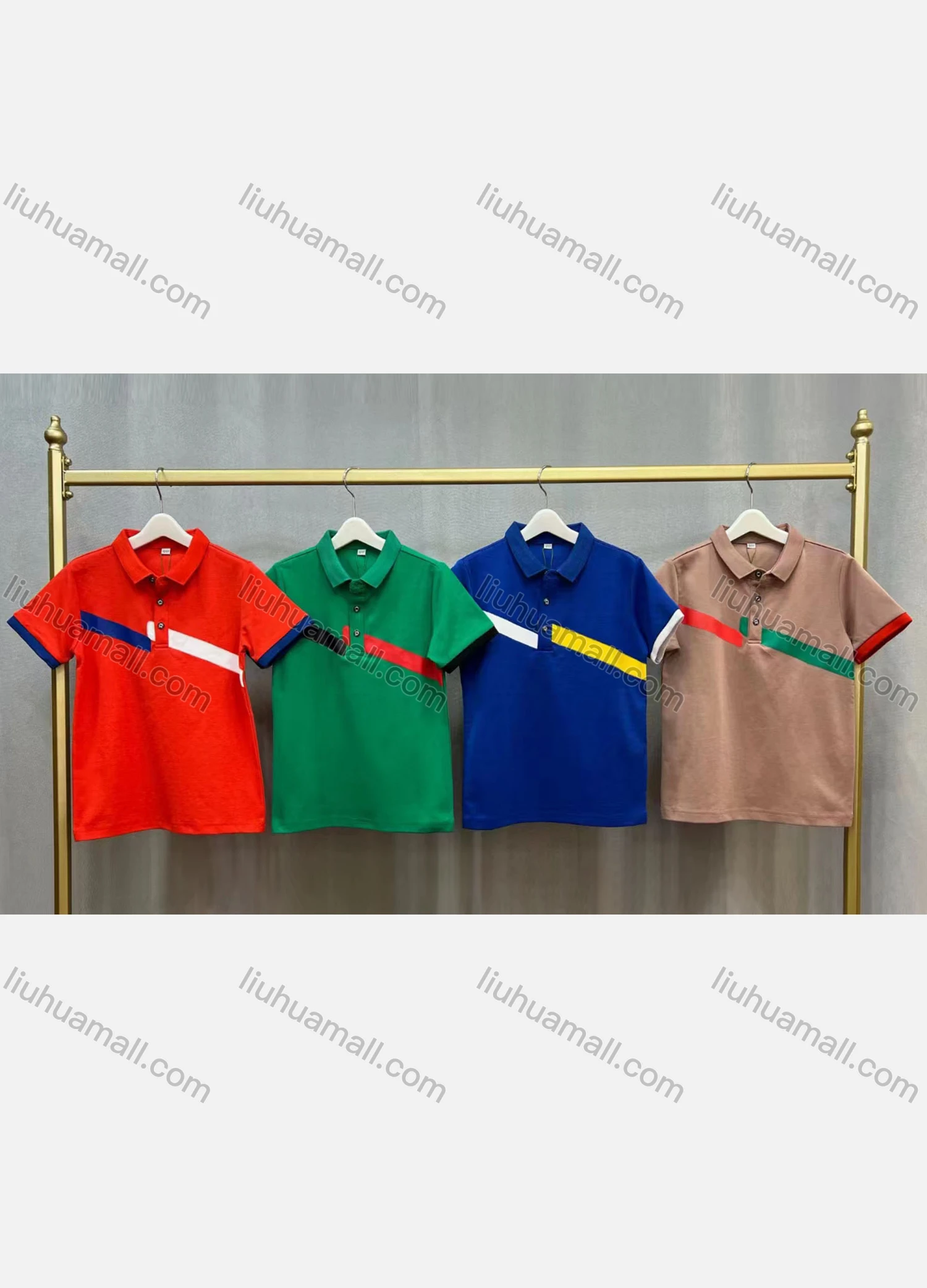 Wholesale Boy's Casual Collared Short Sleeve Striped Polo Shirt - Liuhuamall