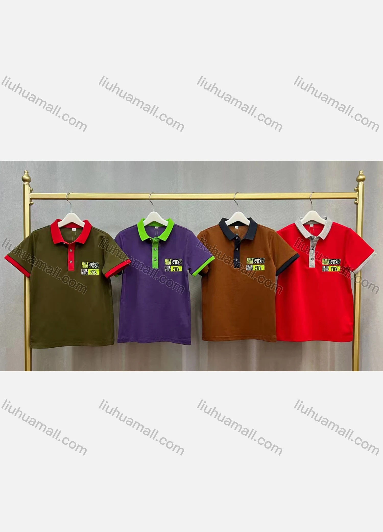 Wholesale Boy's Casual Collared Short Sleeve Letter Polo Shirt - Liuhuamall