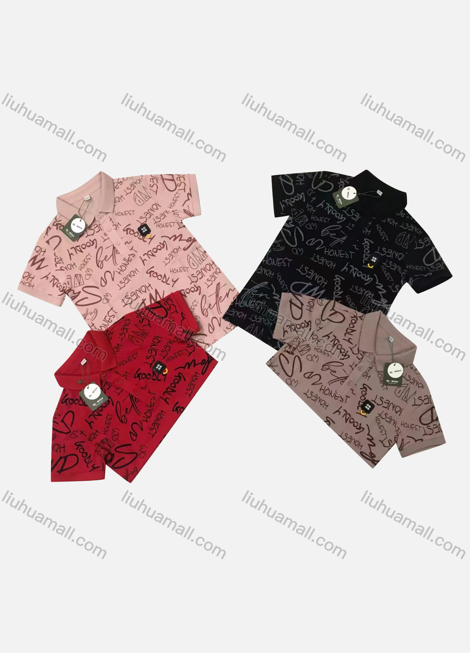 Wholesale Boy's Casual Letter Print Collared Short Sleeve Polo Shirt - Liuhuamall