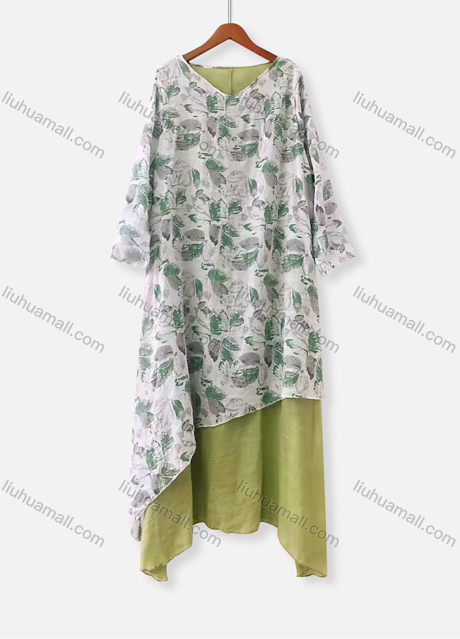 Wholesale Women's Elegant 3/4 Sleeve Floral Print Splicing Maxi Dress - Liuhuamall