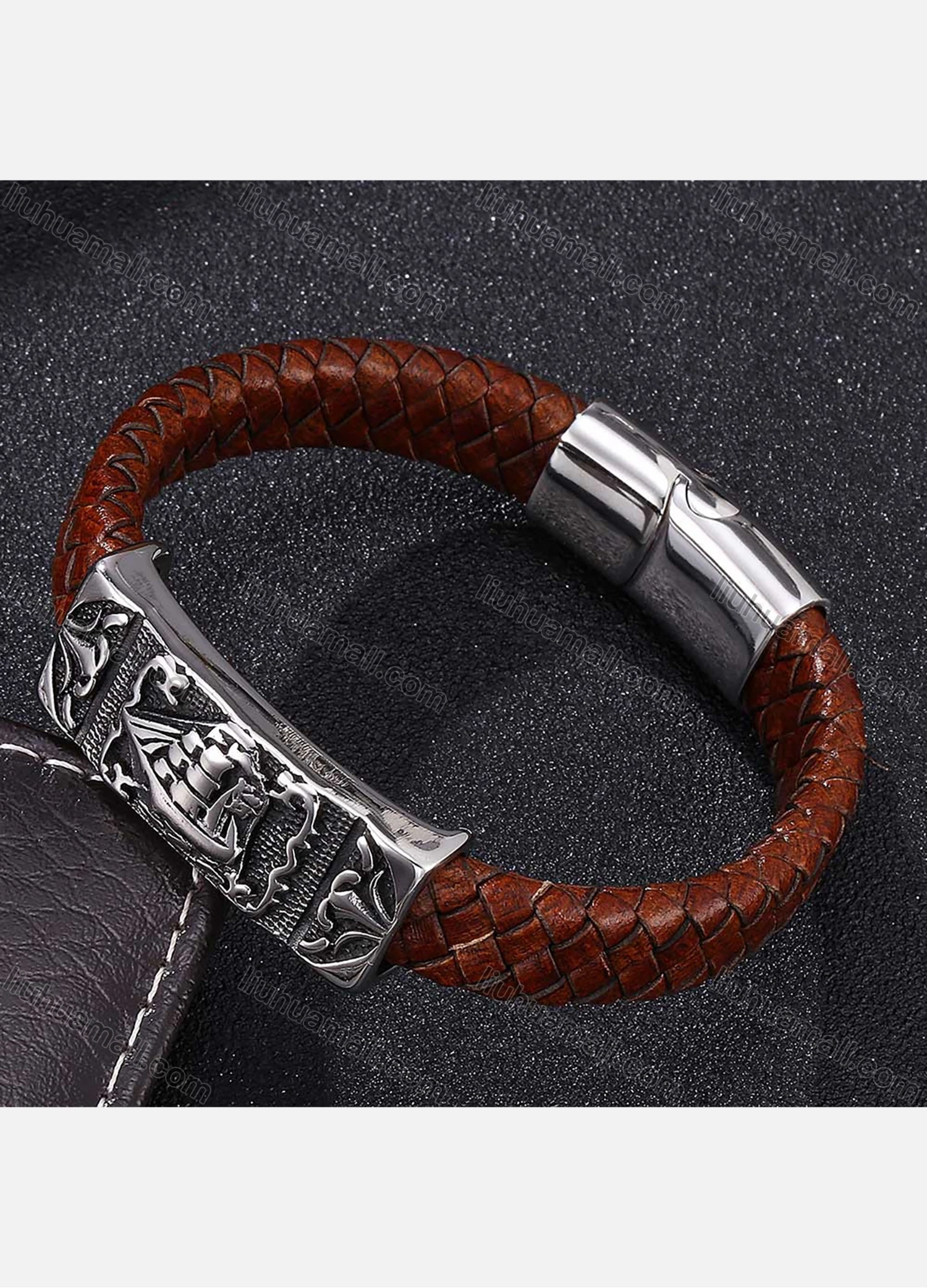 Wholesale Genuine Leather Stainless Steel Magnetic Buckle Bracelet SP0165# - Liuhuamall
