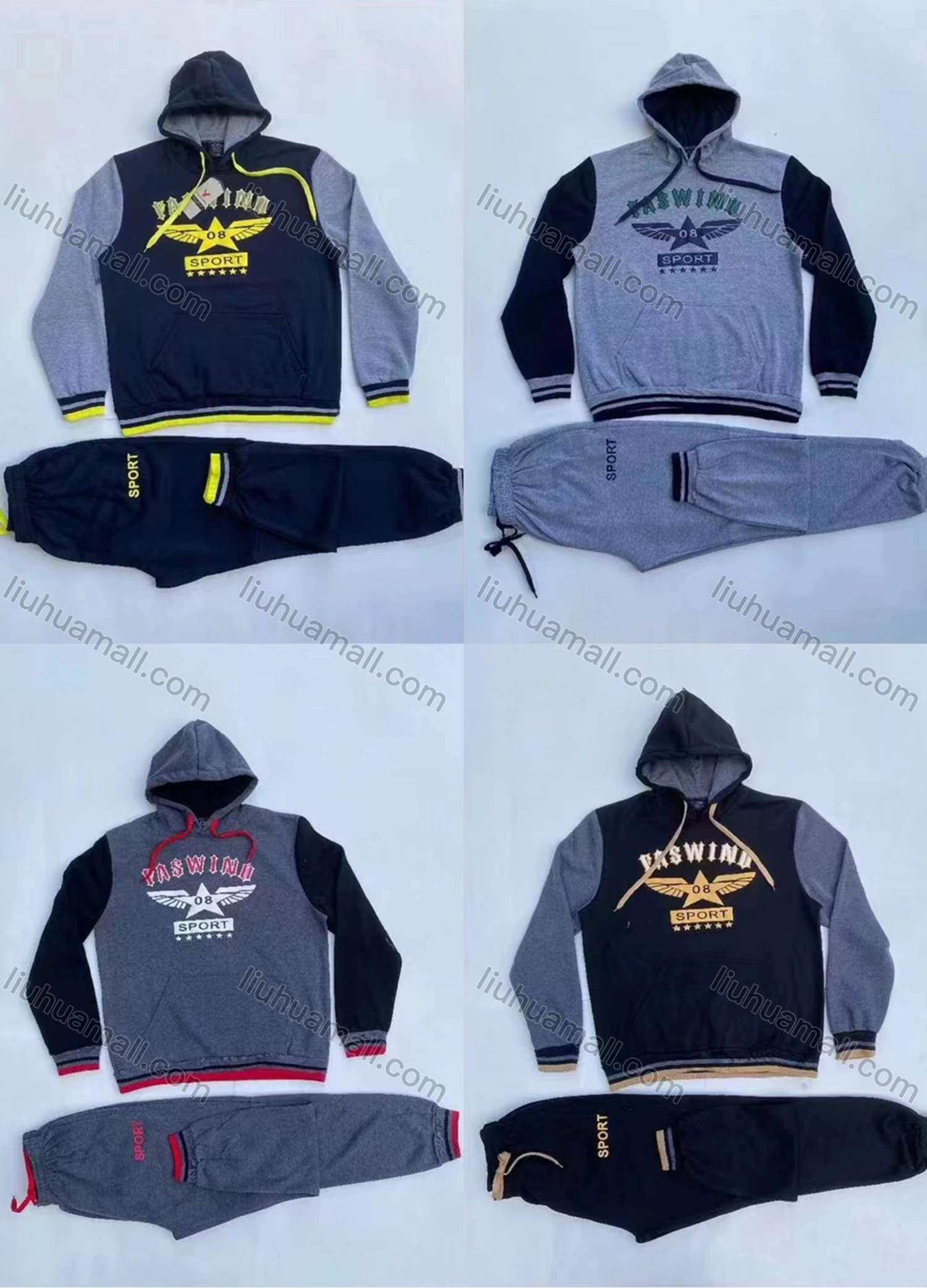 Wholesale Men's Casual Hooded Sweatshirt & Drawstring Sweatpants 2-piece Set 866# - Liuhuamall