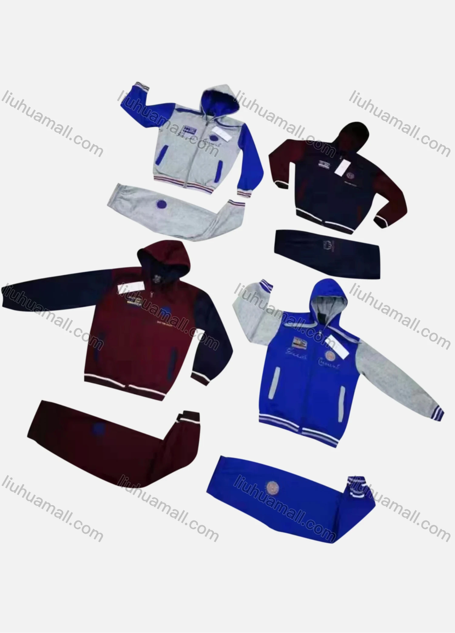 Wholesale Unisex Casual Hooded Pockets Zipper Jacket & Drawstring Sweatpants 2-piece Set 708# - Liuhuamall