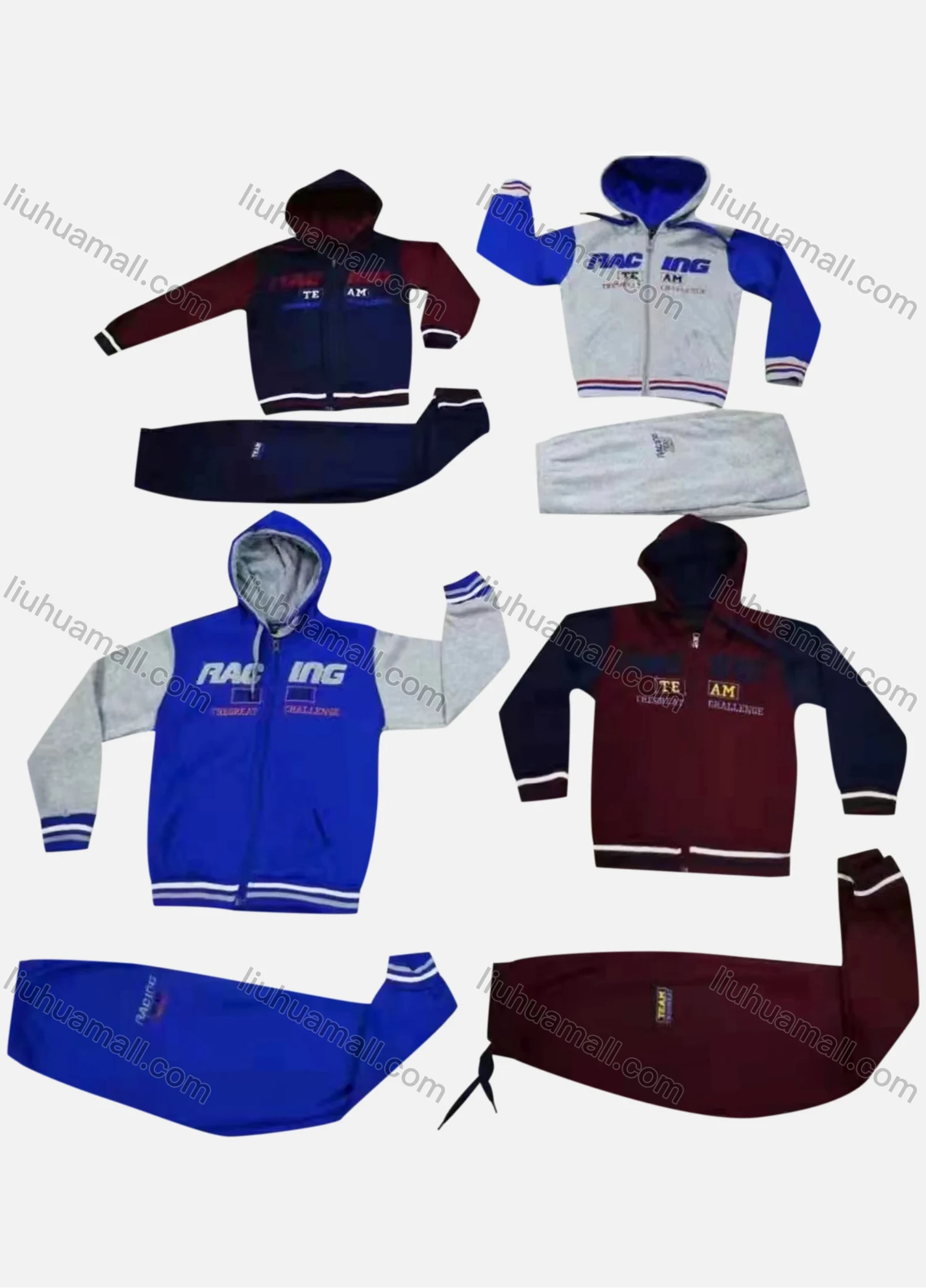 Wholesale Unisex Casual Hooded Pockets Zipper Jacket & Drawstring Sweatpants 2-piece Set 709# - Liuhuamall