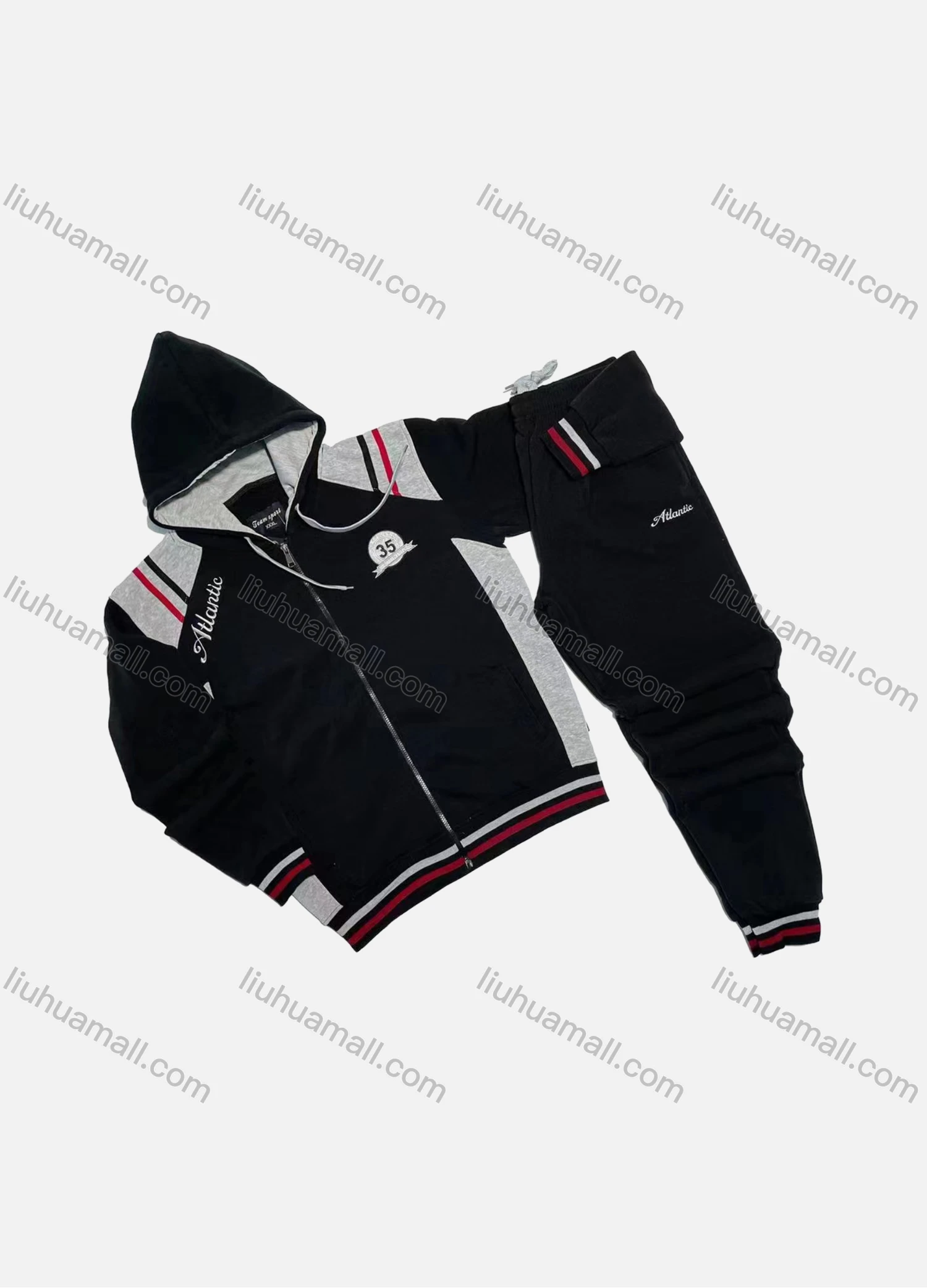 Wholesale Men's Casual Hooded Zipper Jacket & Sweatpants 2-piece Set HR-2418# - Liuhuamall