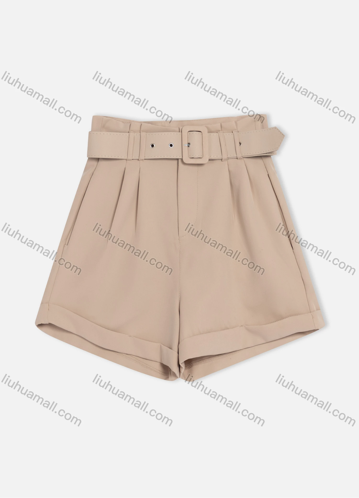 Wholesale Women's Casual High Waist Plain Wide Leg Shorts With Belt F668# - Liuhuamall
