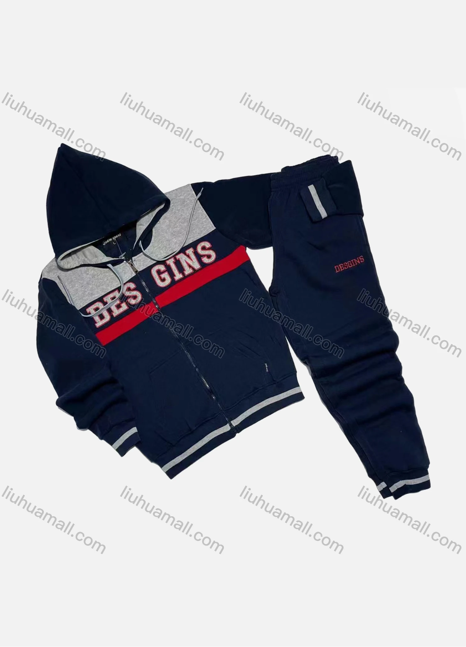 Wholesale Men's Casual Hooded Zipper Jacket & Sweatpants 2-piece Set RJ-2426# - Liuhuamall
