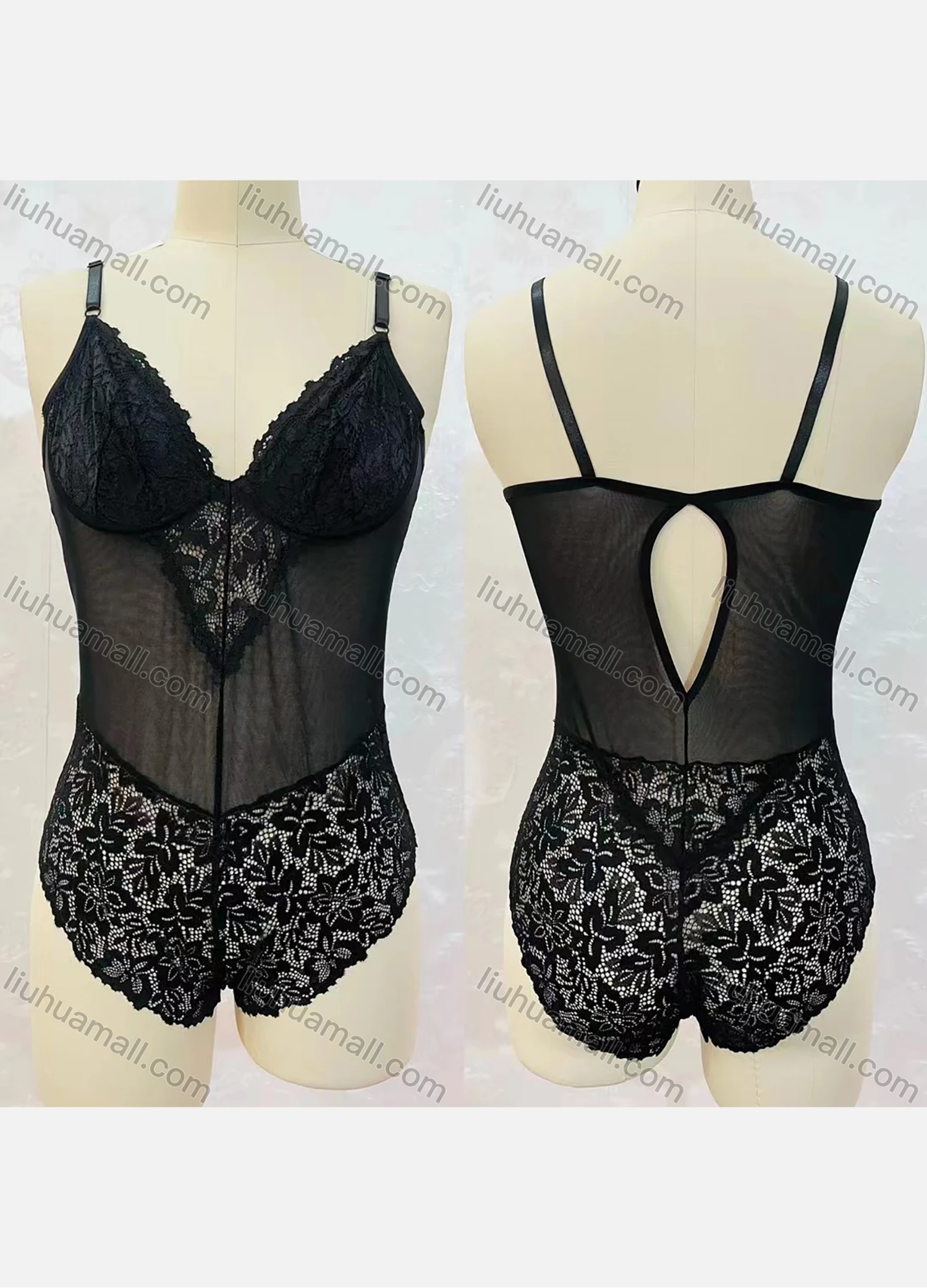Wholesale Women's Sexy See Through Lace Skinny Fit One Piece Lingerie Bodysuit - Liuhuamall