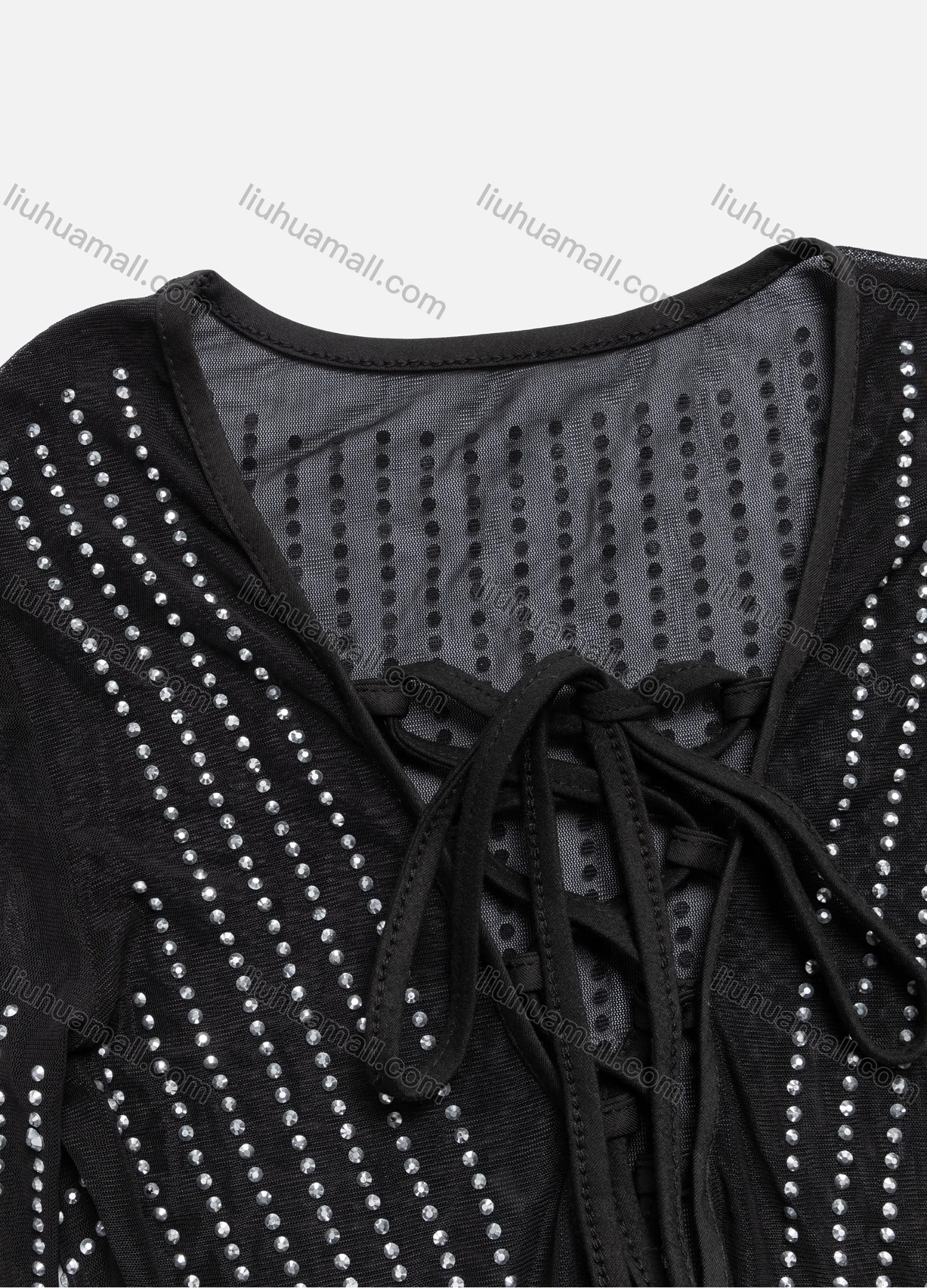 Wholesale Women's Cocktail Lace Up Rhinestone Long Sleeve Short Dress XM-01# - Liuhuamall