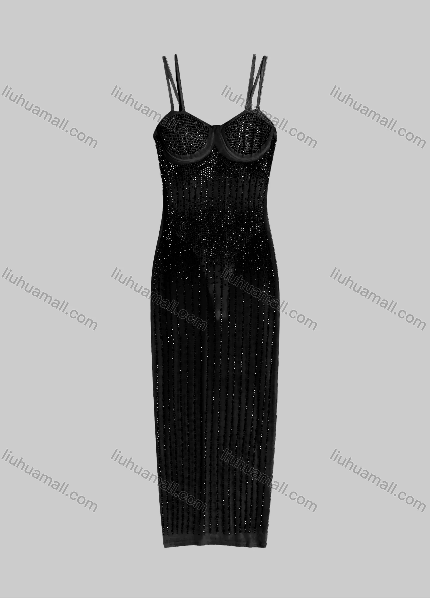 Wholesale Women's Cocktail Double Spaghetti Straps Rhinestone Maxi Cami Dress XM-27# - Liuhuamall