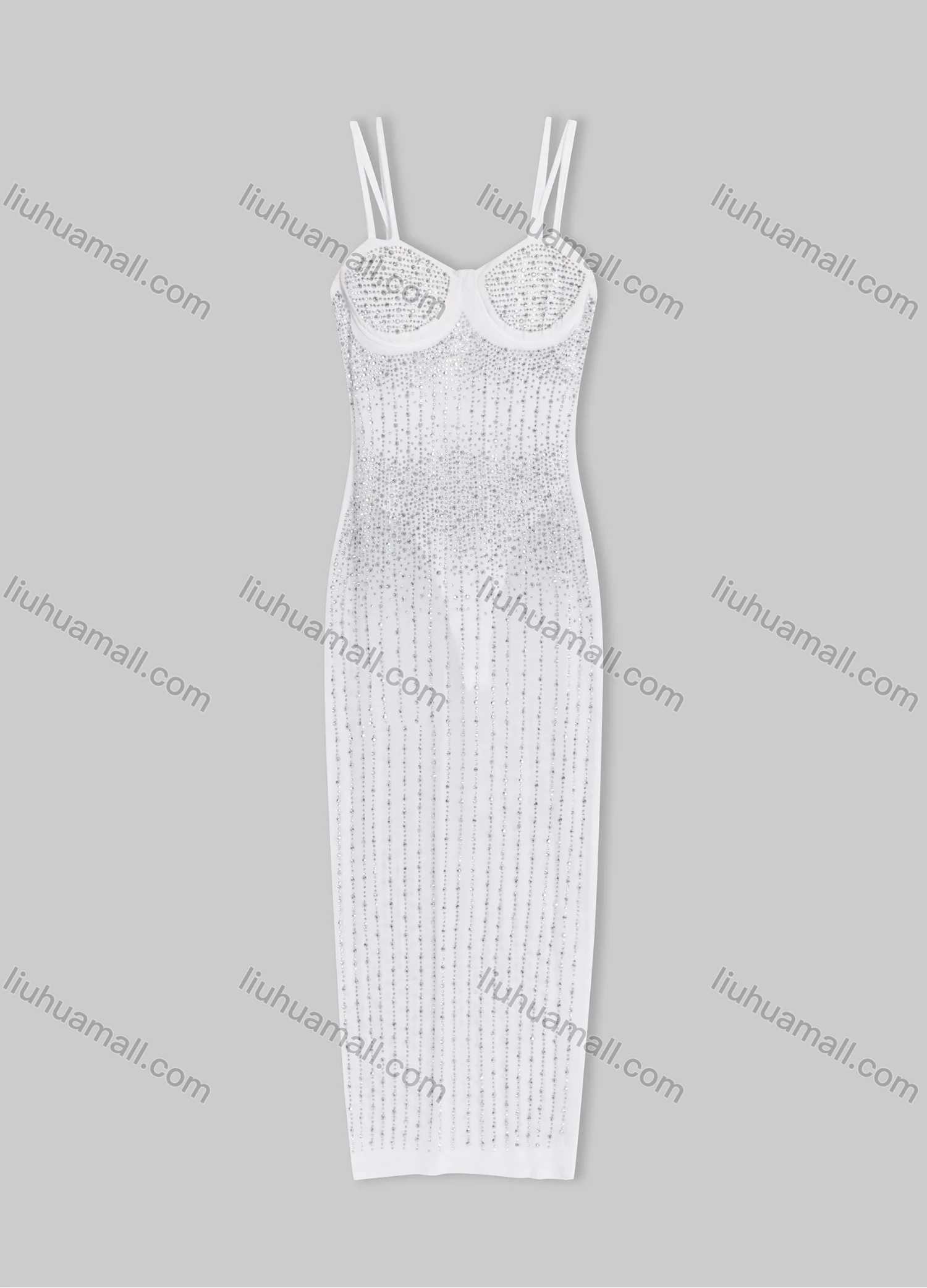 Wholesale Women's Cocktail Double Spaghetti Straps Rhinestone Maxi Cami Dress XM-27# - Liuhuamall