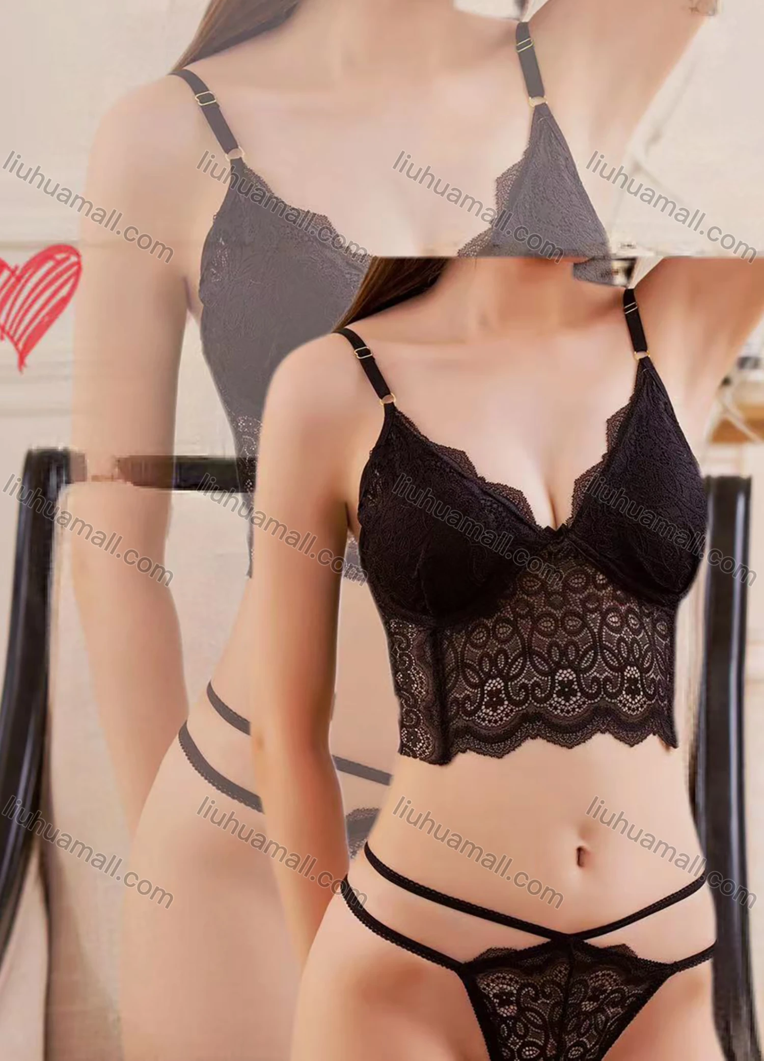 Wholesale Women's Sexy Lace Longline Bra & Thongs Lingerie Set 902# - Liuhuamall