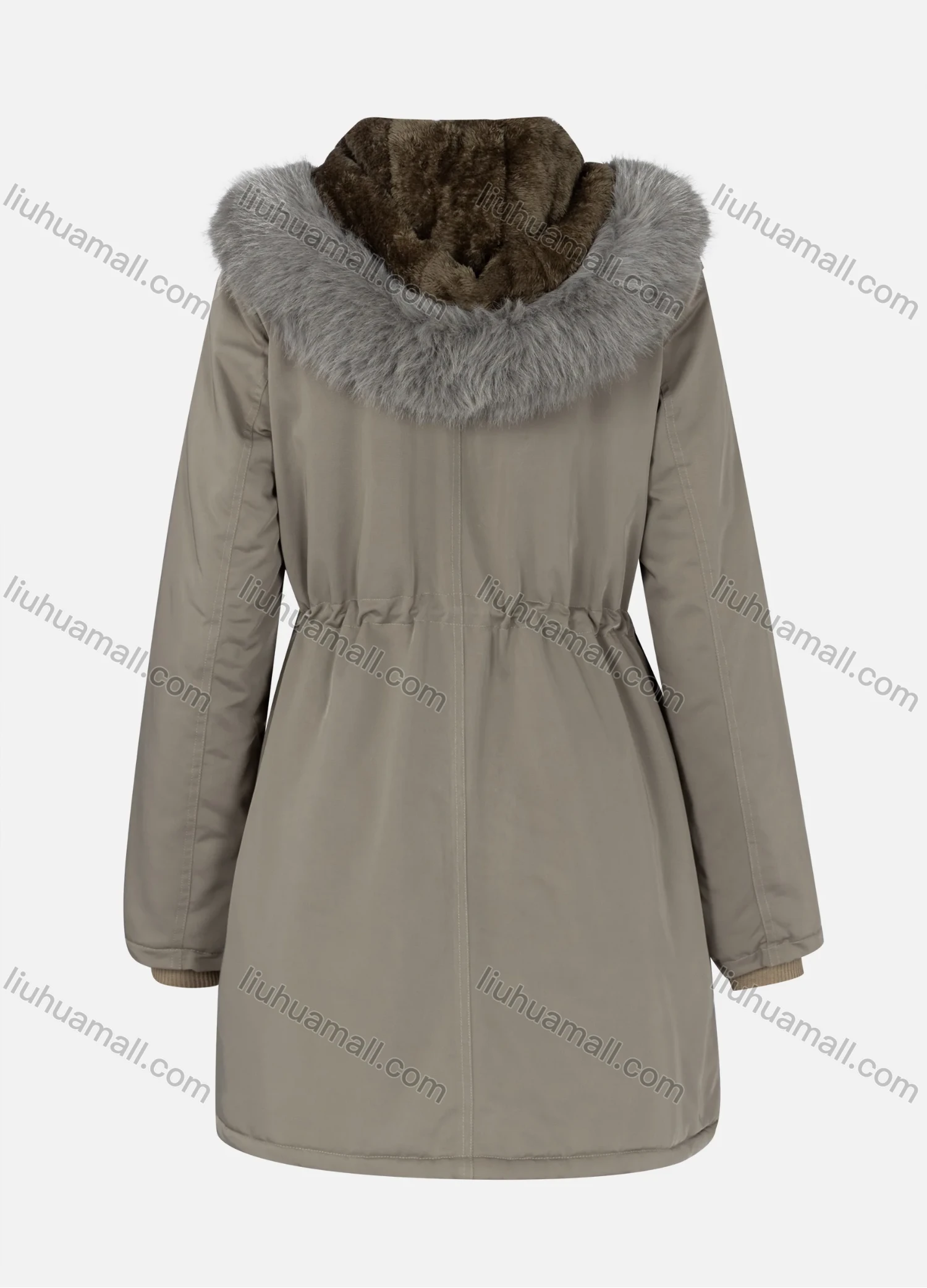 Wholesale Women's Casual Plain Drawstring Flap Pockets Button Down Long Sleeve Fleece Hooded Parka Winter Coat 2ML-102# - Liuhuamall