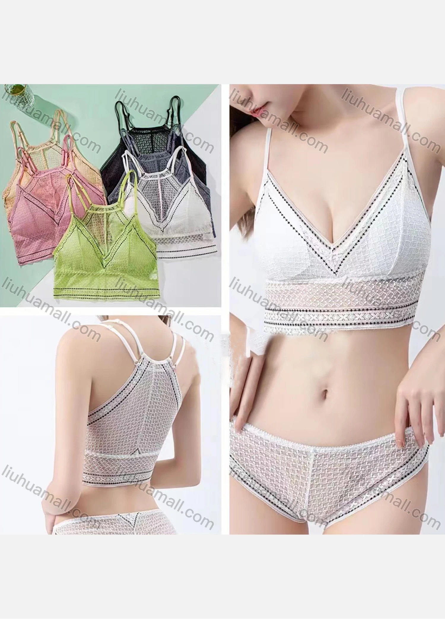 Wholesale Women's Sexy Lace Spaghetti Strap Bralette Bra & Brief Set 2223# - Liuhuamall