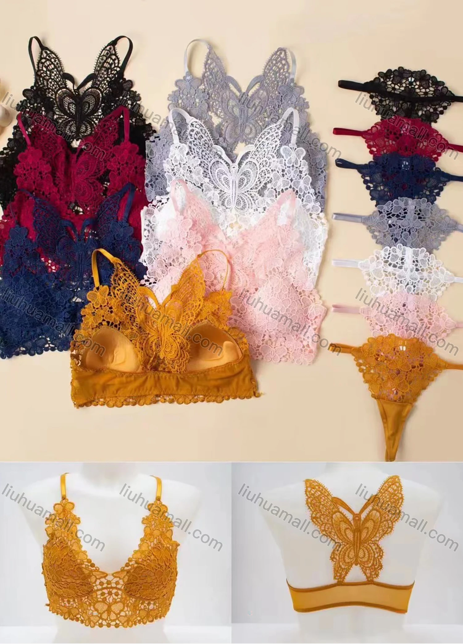 Wholesale Women's Sexy Lace Bralette Bra & Thongs Lingerie Set LL-11709# - Liuhuamall