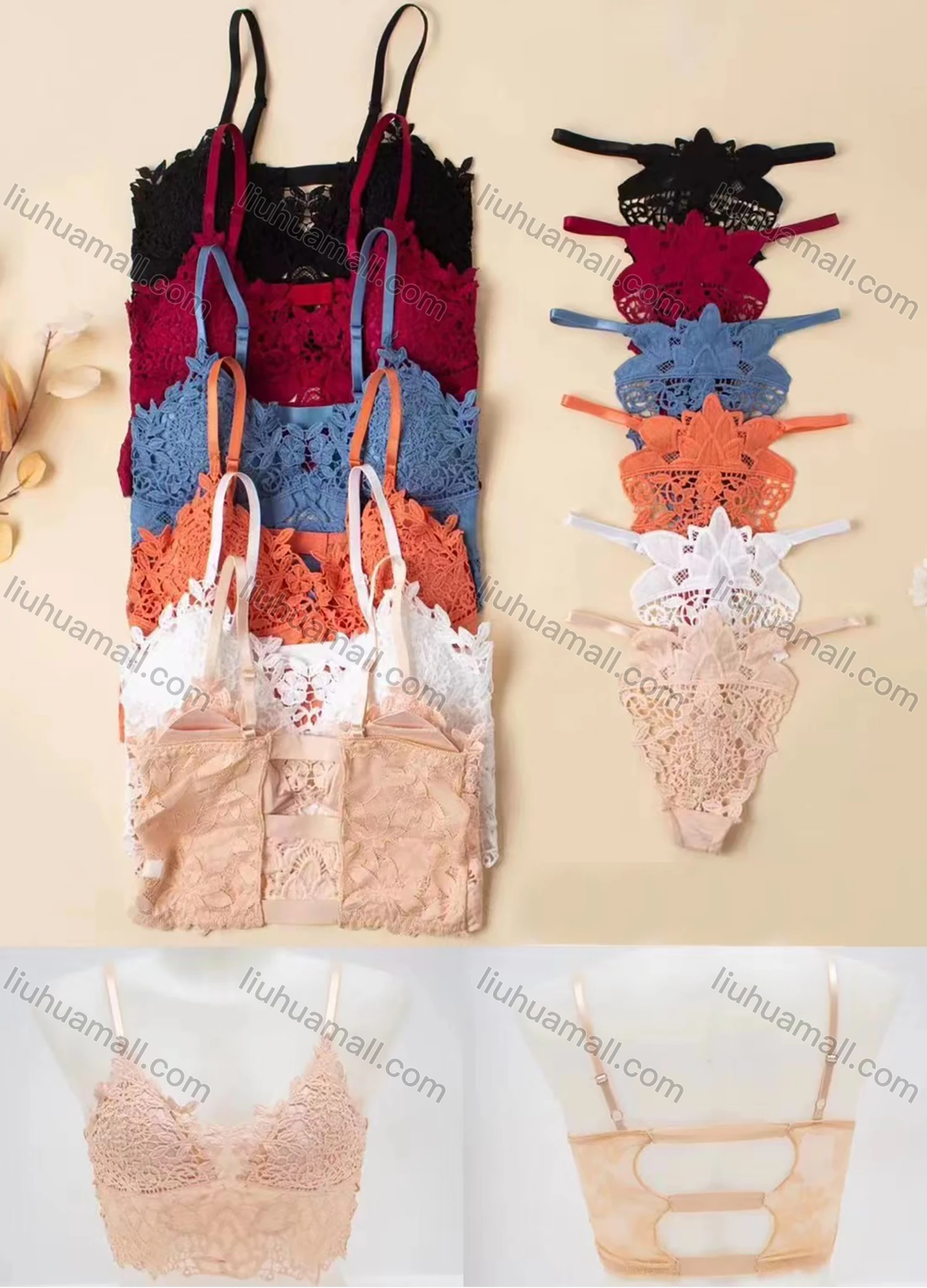 Wholesale Women's Sexy Lace Bralette Bra & Thongs Lingerie Set LL-13073# - Liuhuamall