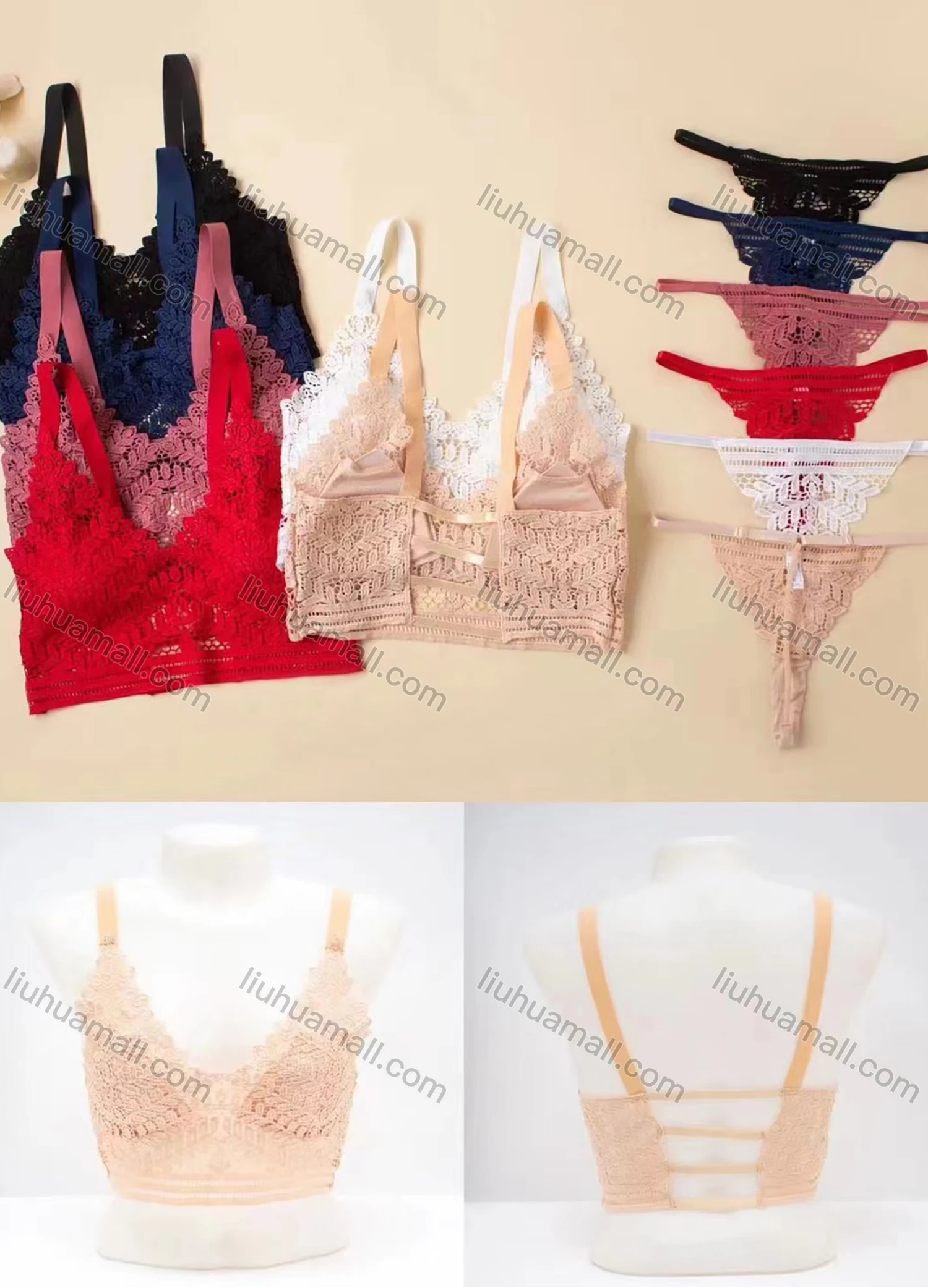 Wholesale Women's Sexy Lace Bralette Bra & Thongs Lingerie Set LL-22837# - Liuhuamall