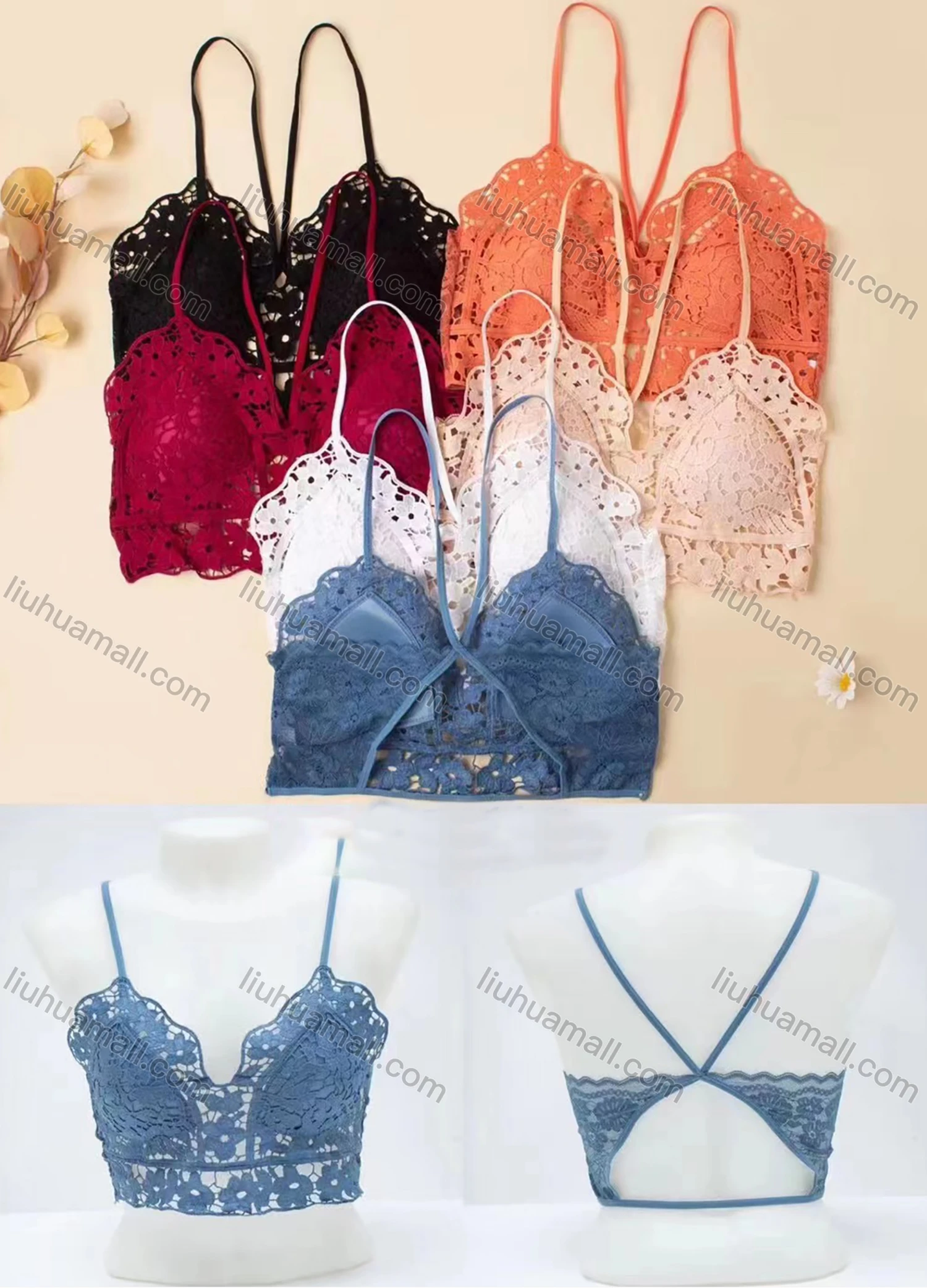 Wholesale Women's Sexy Lace Spaghetti Strap Bralette Bra LL-50522# - Liuhuamall