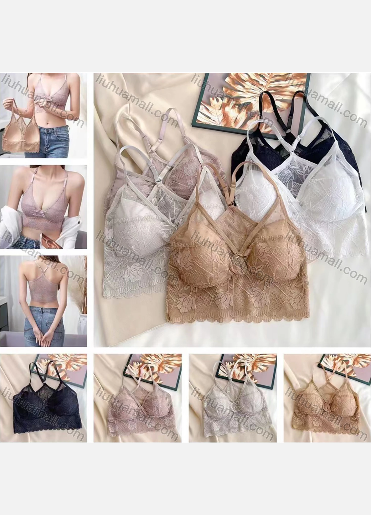 Wholesale Women's Sexy Lace Spaghetti Strap Longline Bra - Liuhuamall