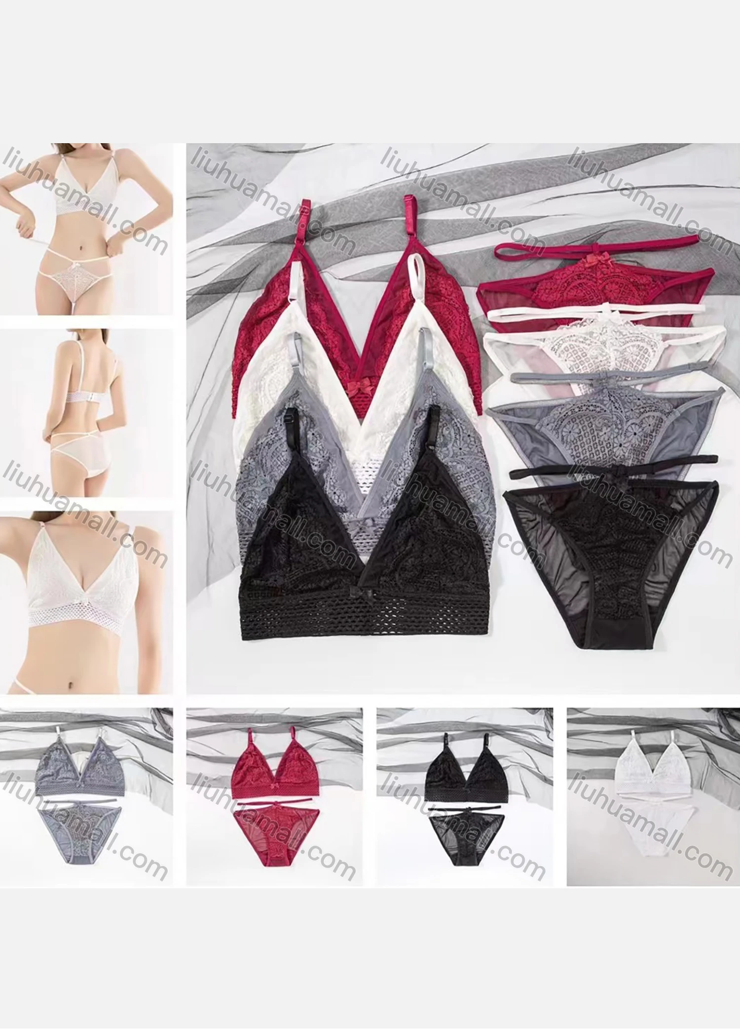 Wholesale Women's Sexy Lace Spaghetti Strap Bra & Brief Lingerie Set - Liuhuamall