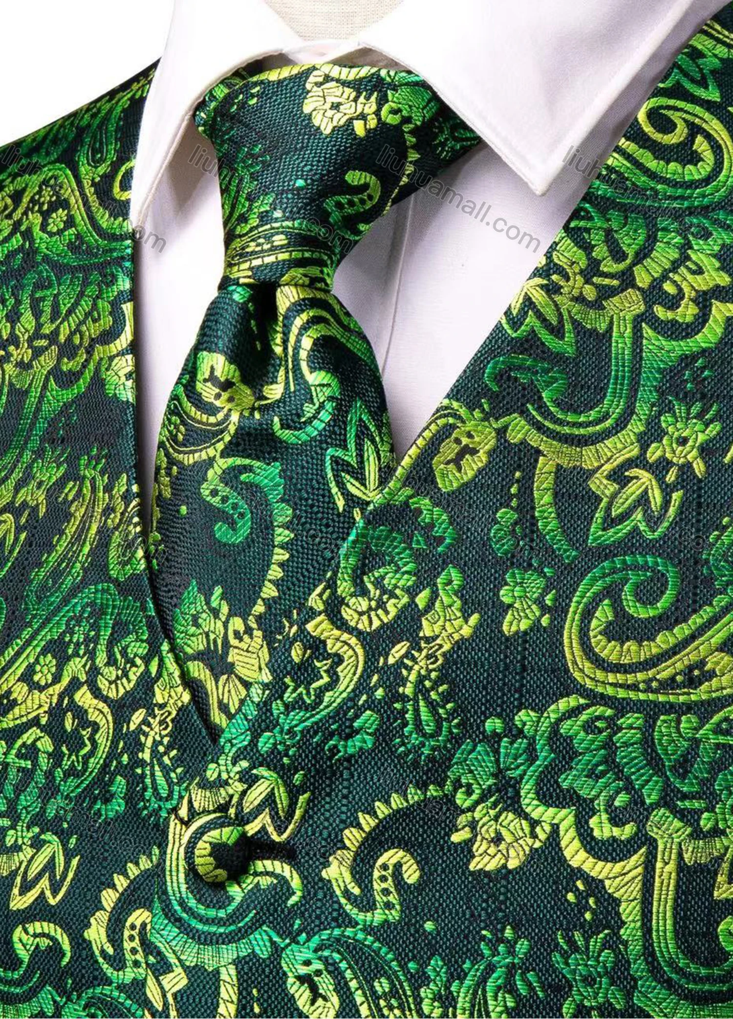 Wholesale Men's Formal Single Breasted Silky Waistcoat With Necktie & Kerchief & Cufflinks 4-piece Set - Liuhuamall