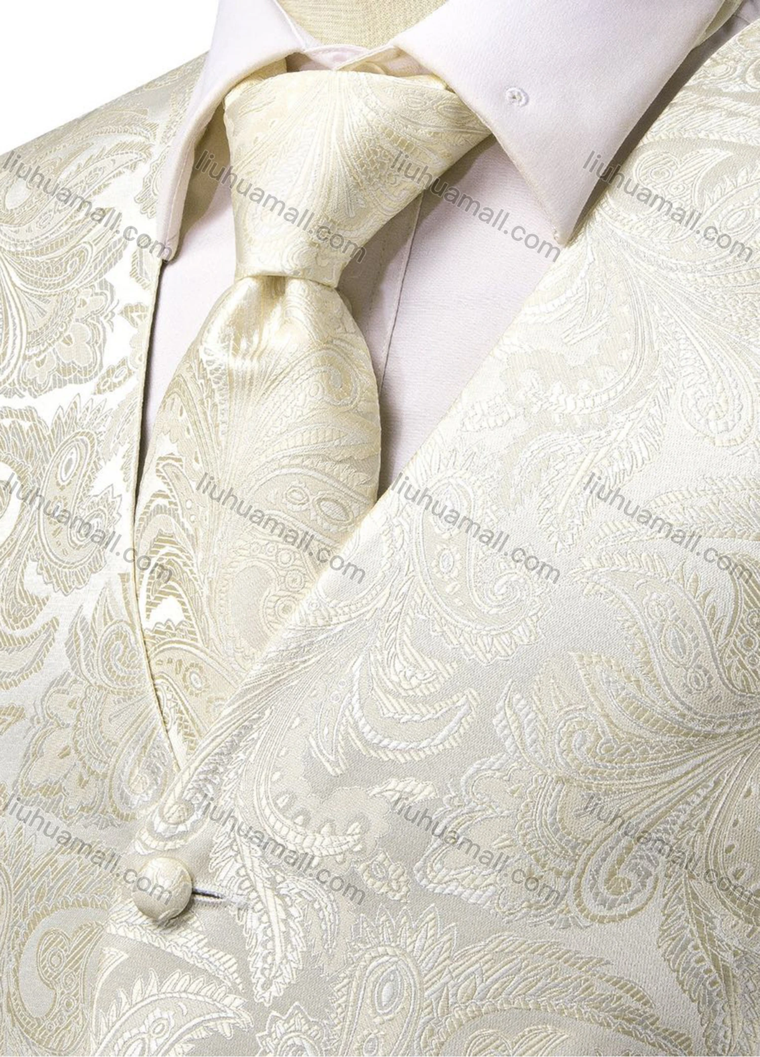 Wholesale Men's Formal Single Breasted Silky Waistcoat With Necktie & Kerchief & Cufflinks 4-piece Set - Liuhuamall