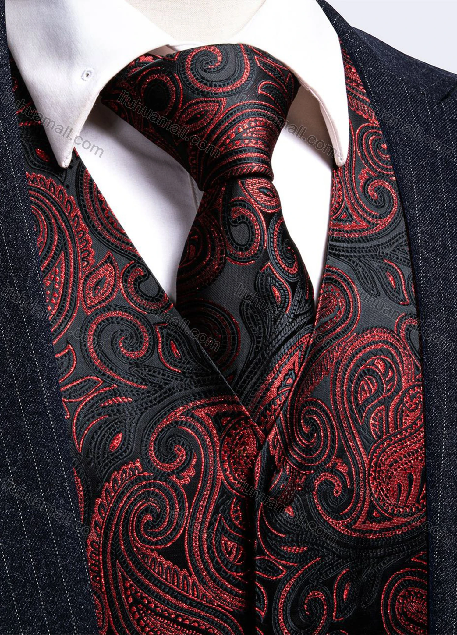 Wholesale Men's Formal Paisley Print Silky Waistcoat With Necktie 2-piece Set - Liuhuamall