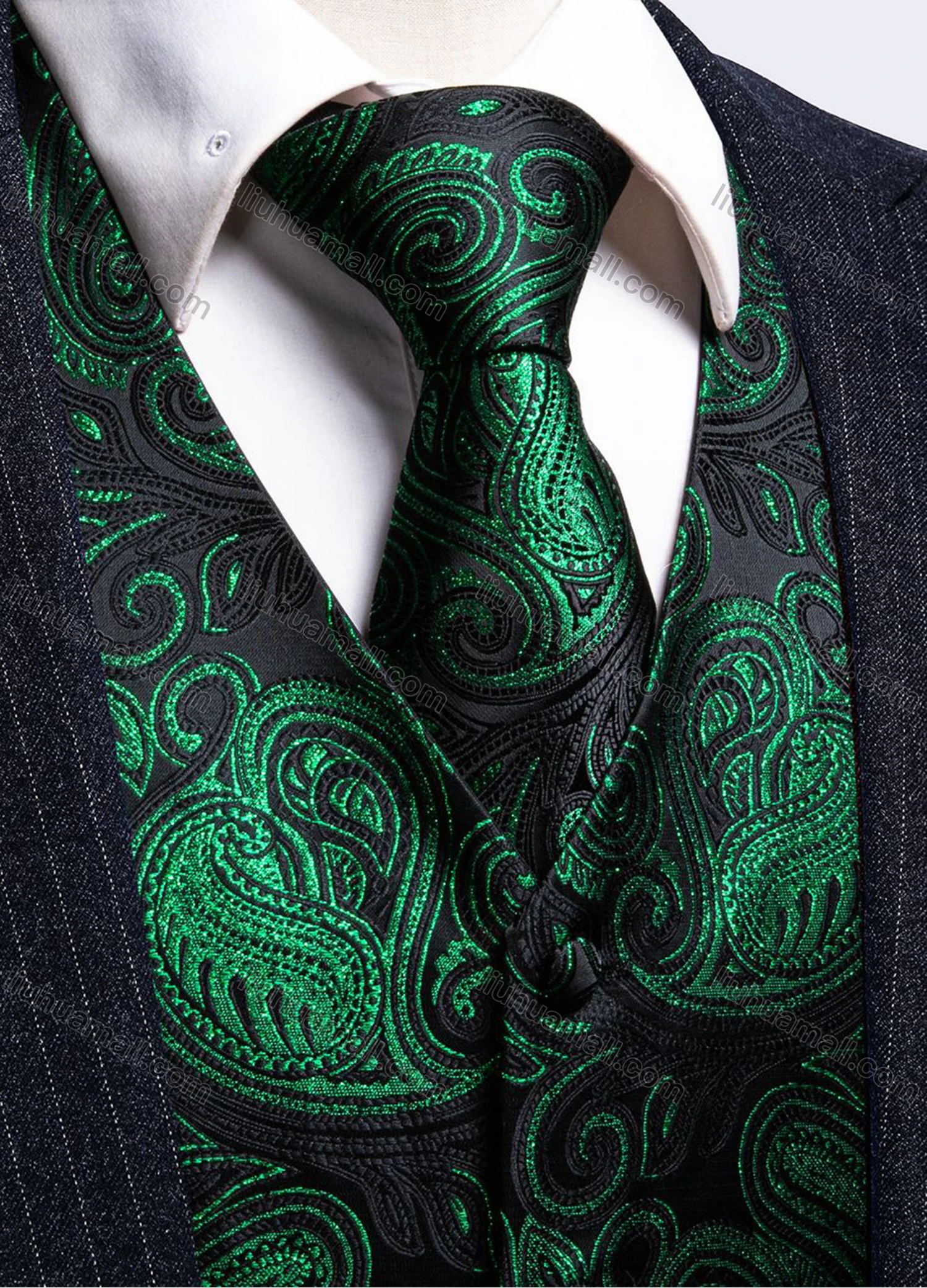 Wholesale Men's Formal Paisley Print Silky Waistcoat With Necktie 2-piece Set - Liuhuamall
