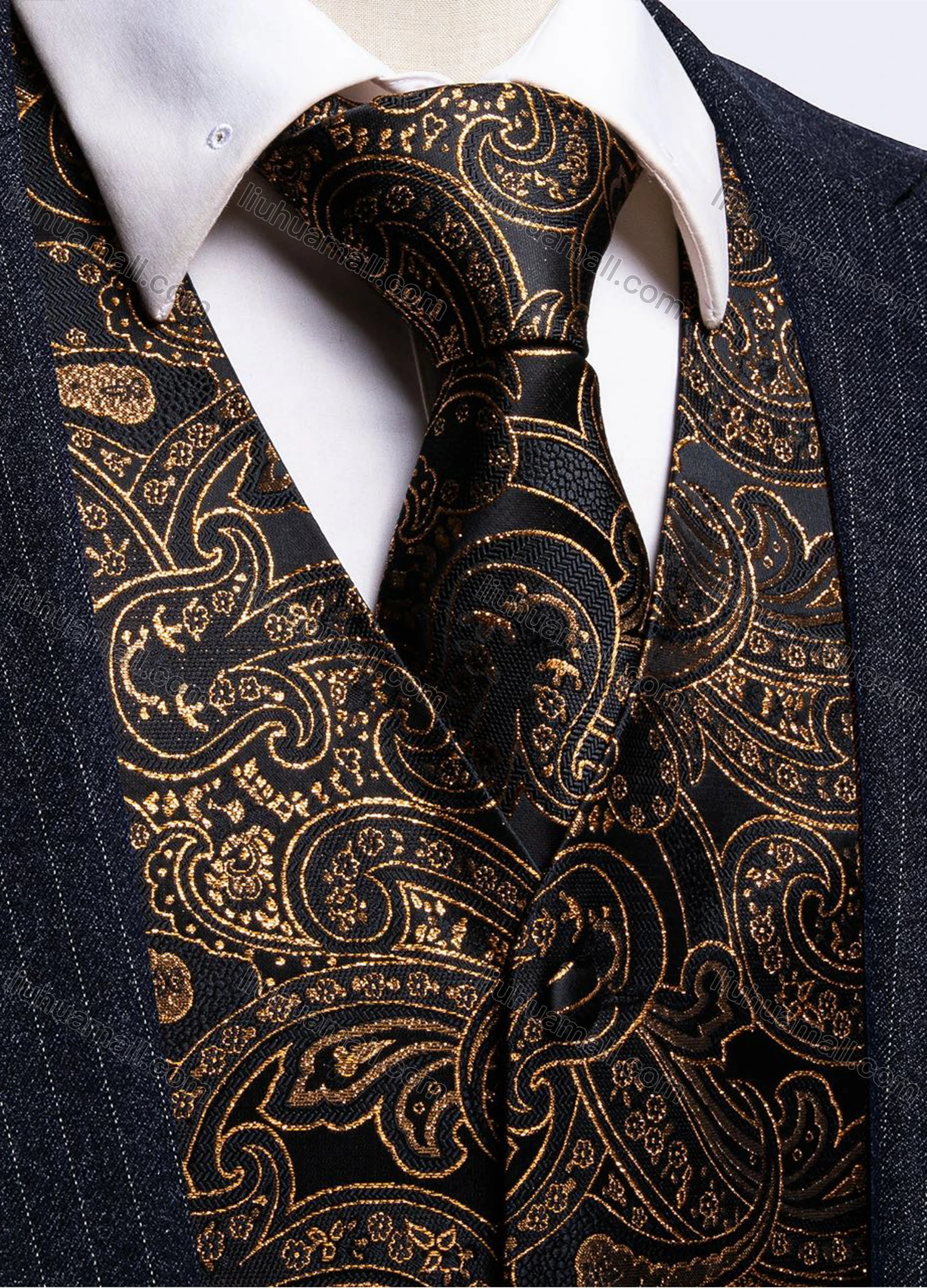 Wholesale Men's Formal Paisley Print Silky Waistcoat With Necktie 2-piece Set - Liuhuamall