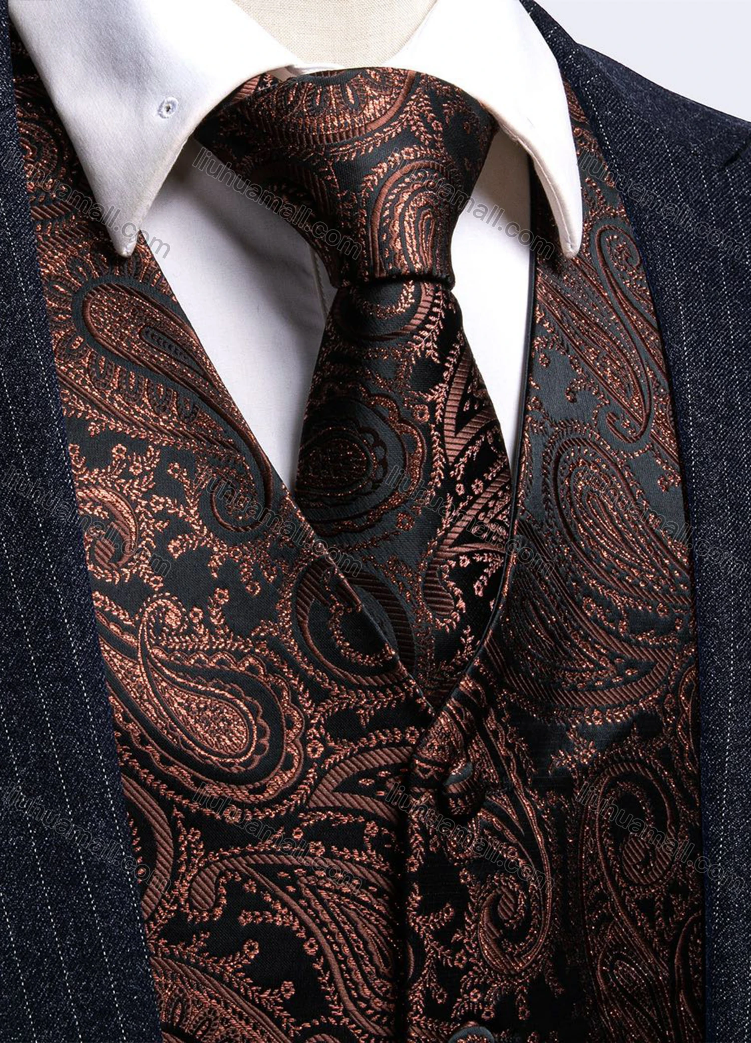Wholesale Men's Formal Paisley Print Silky Waistcoat With Necktie 2-piece Set - Liuhuamall