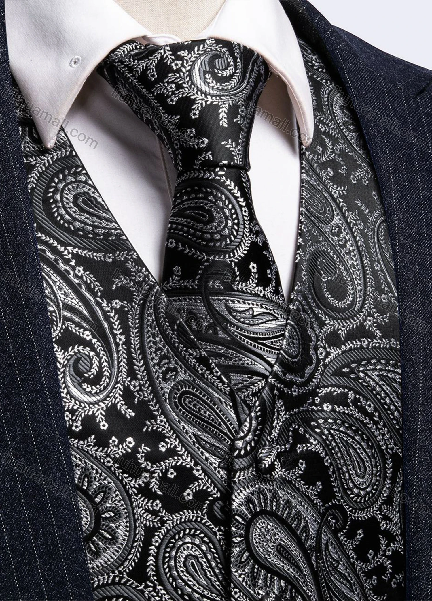Wholesale Men's Formal Paisley Print Silky Waistcoat With Necktie 2-piece Set - Liuhuamall