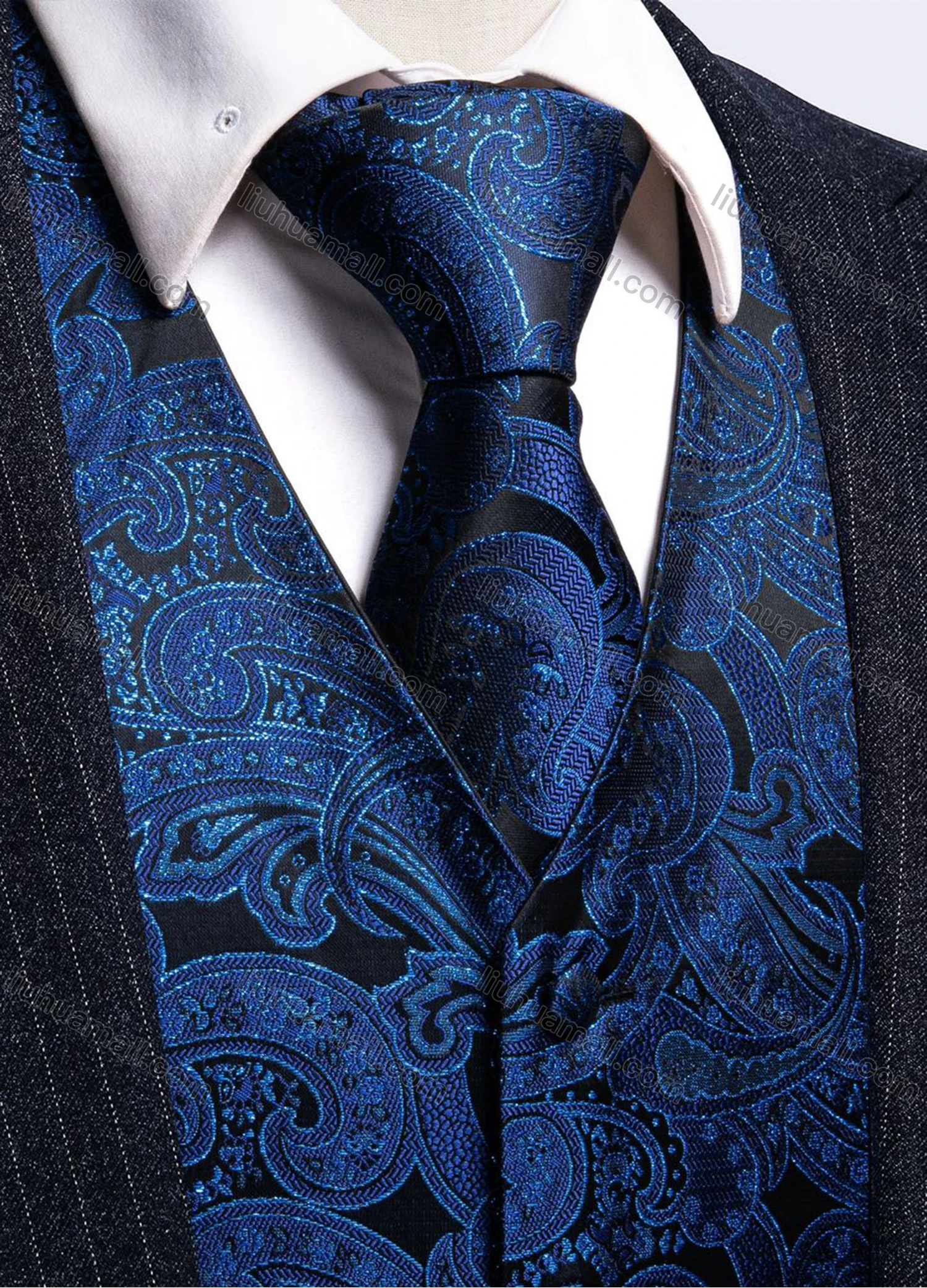Wholesale Men's Formal Paisley Print Silky Waistcoat With Necktie 2-piece Set - Liuhuamall