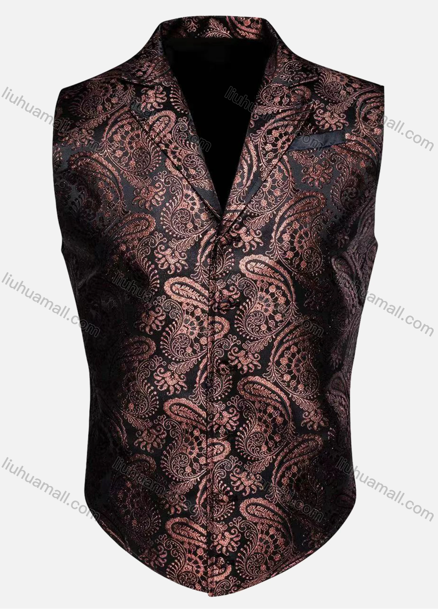 Wholesale Men's Vintage Lapel Embroidered Single Breasted Silky Waistcoat - Liuhuamall