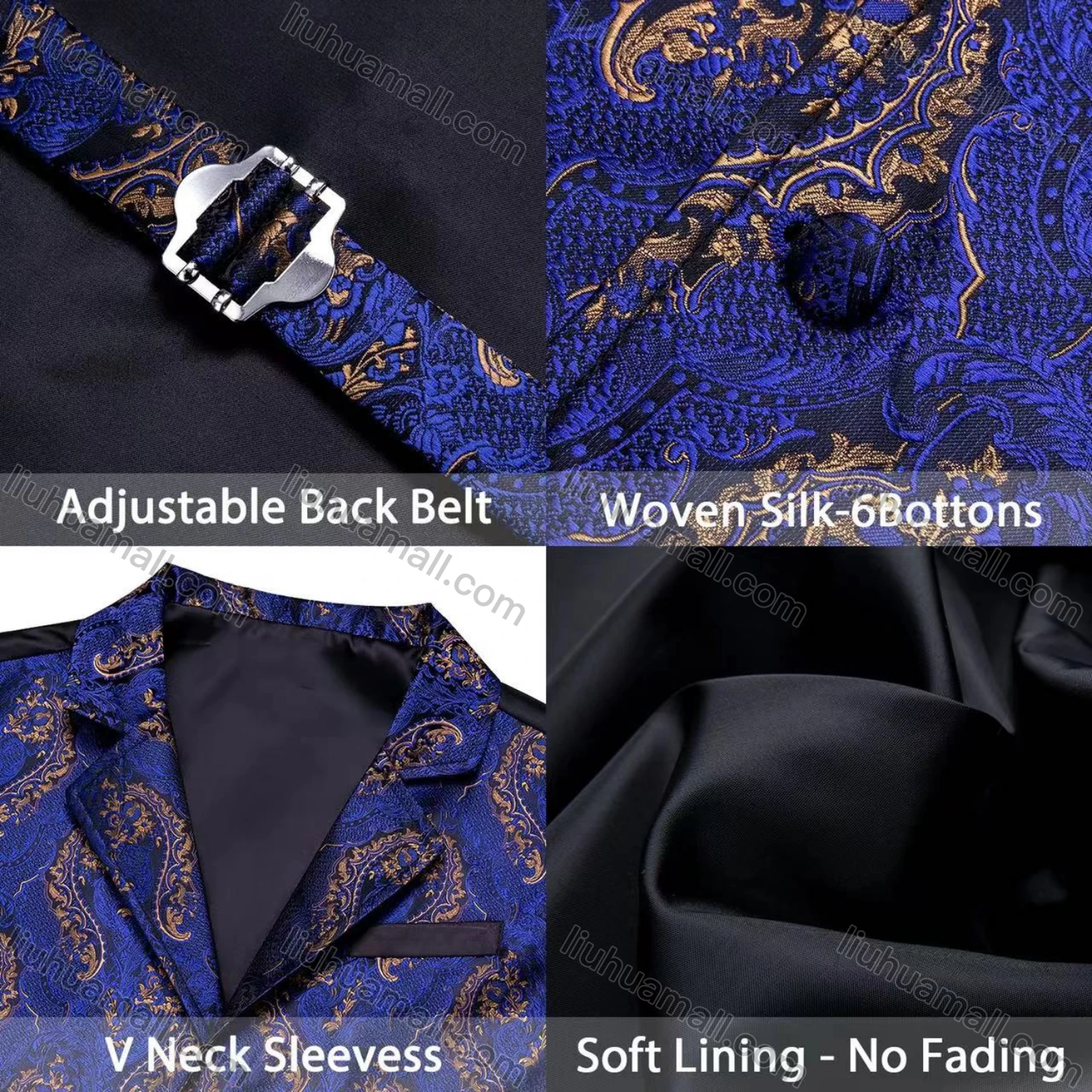 Wholesale Men's Vintage Lapel Embroidered Single Breasted Silky Waistcoat - Liuhuamall