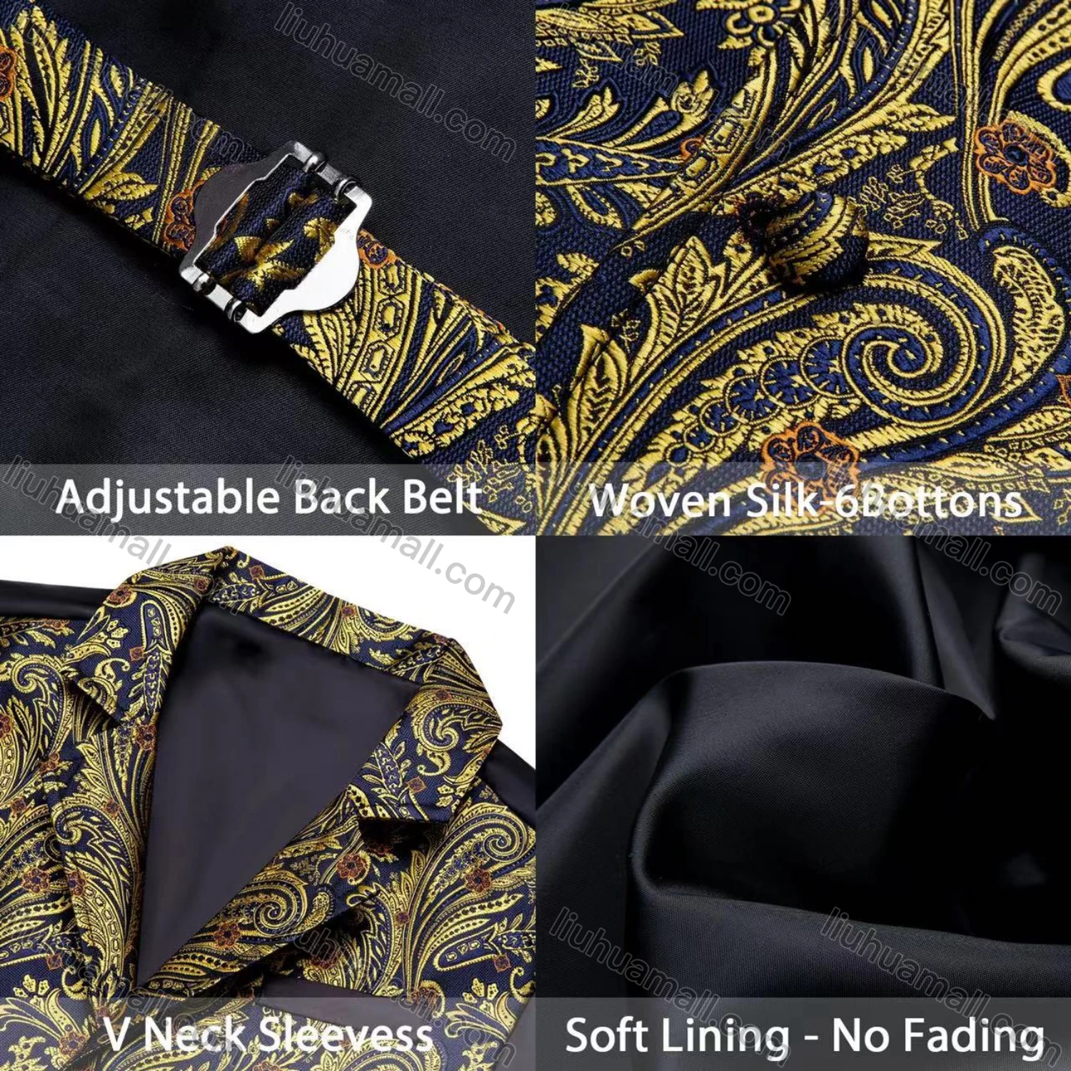 Wholesale Men's Vintage Lapel Single Breasted Embroidered Silky Waistcoat - Liuhuamall