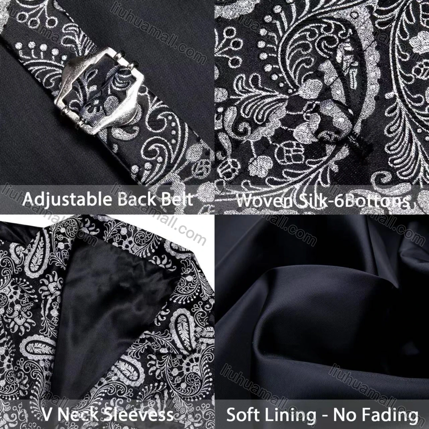 Wholesale Men's Vintage Lapel Single Breasted Paisley Print Silky Waistcoat - Liuhuamall