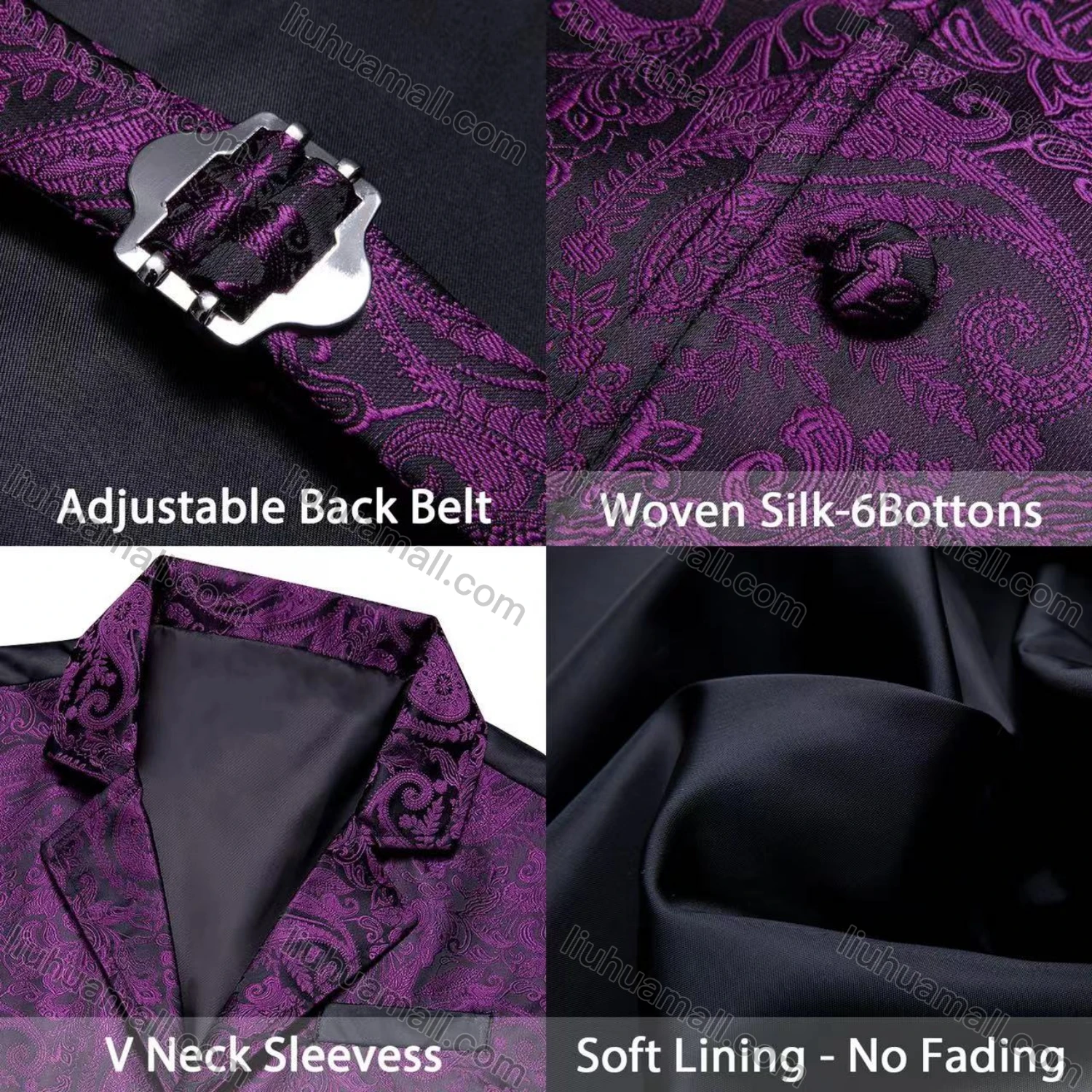 Wholesale Men's Vintage Lapel Single Breasted Paisley Print Silky Waistcoat - Liuhuamall