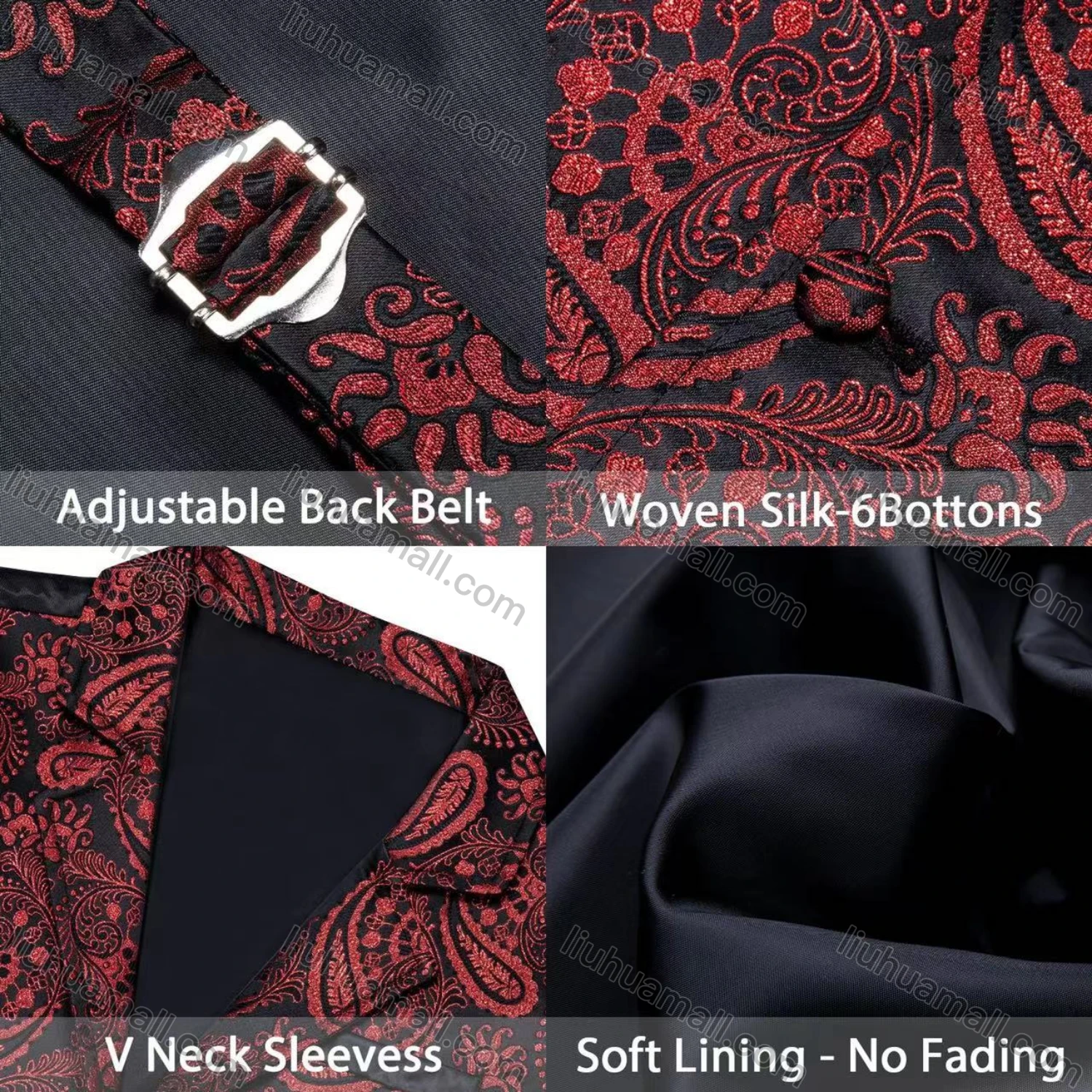 Wholesale Men's Vintage Lapel Single Breasted Paisley Print Silky Waistcoat - Liuhuamall