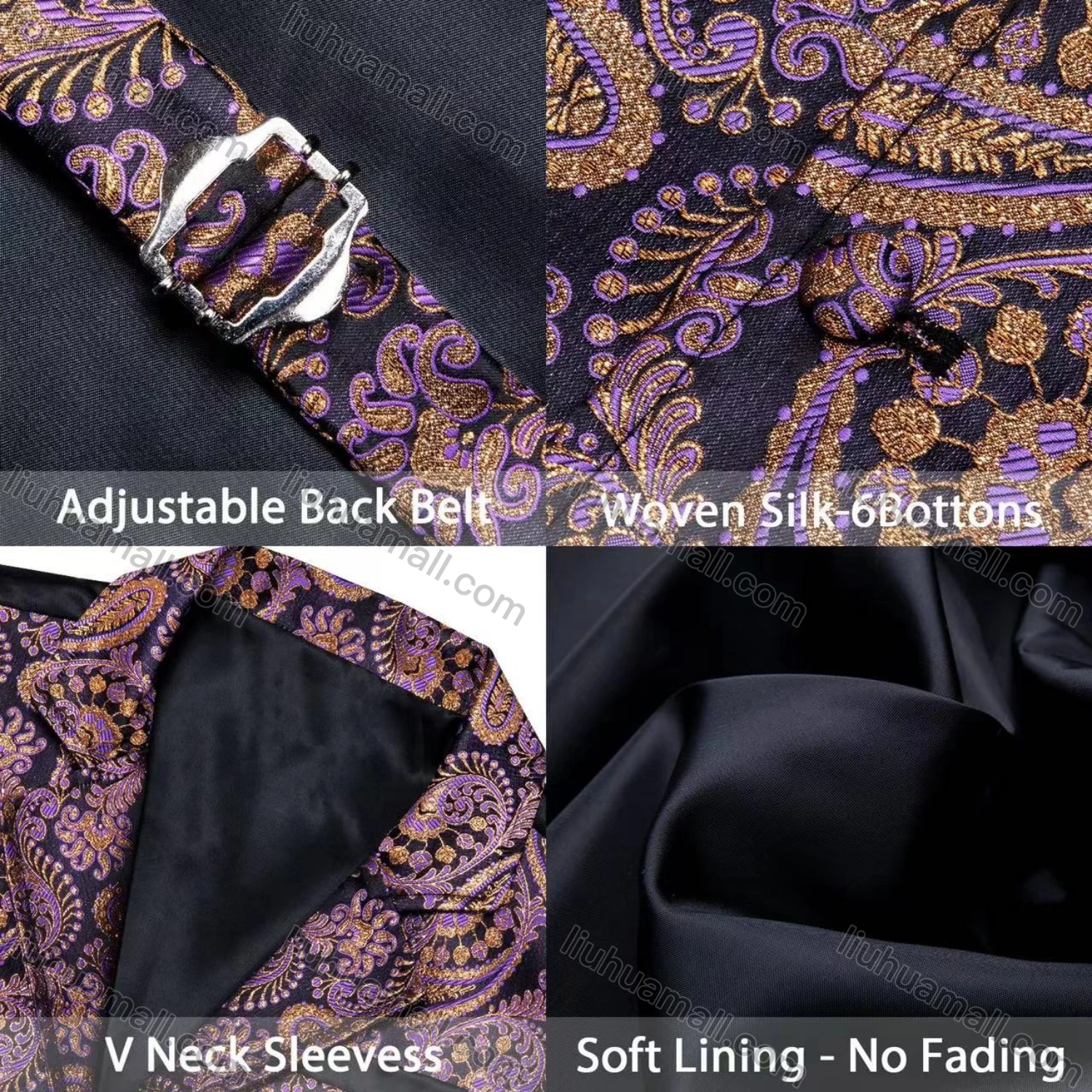 Wholesale Men's Vintage Lapel Patch Pocket Paisley Print Silky Waistcoat - Liuhuamall