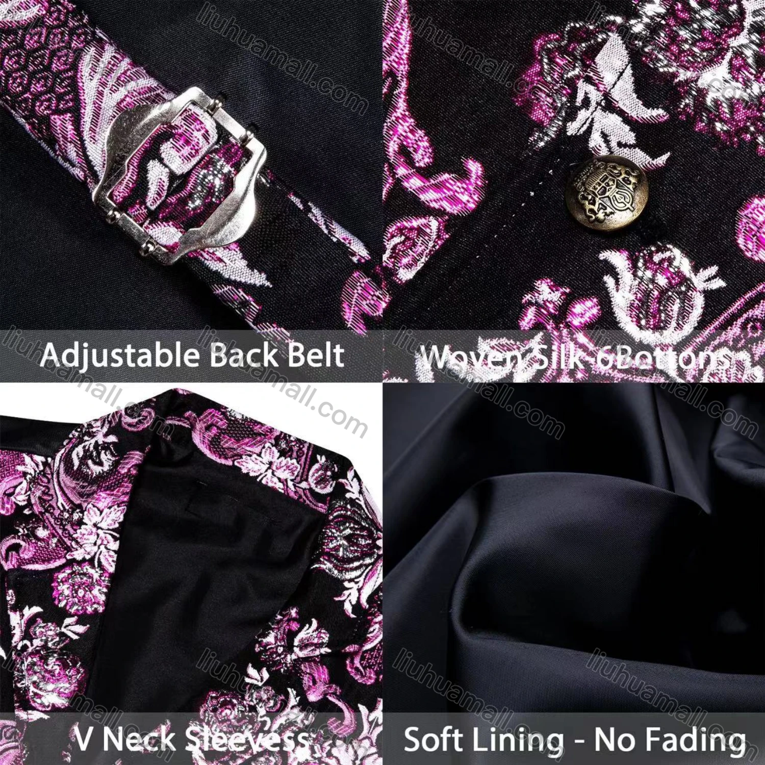 Wholesale Men's Vintage Lapel Floral Print Single Breasted Silky Waistcoat - Liuhuamall