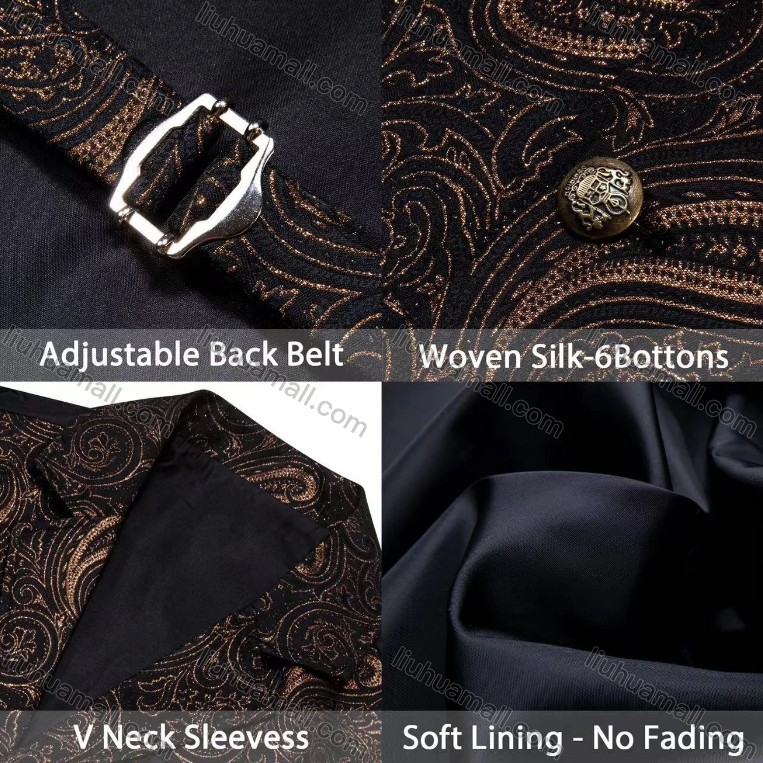 Wholesale Men's Vintage Lapel Paisley Print Single Breasted Silky Waistcoat - Liuhuamall