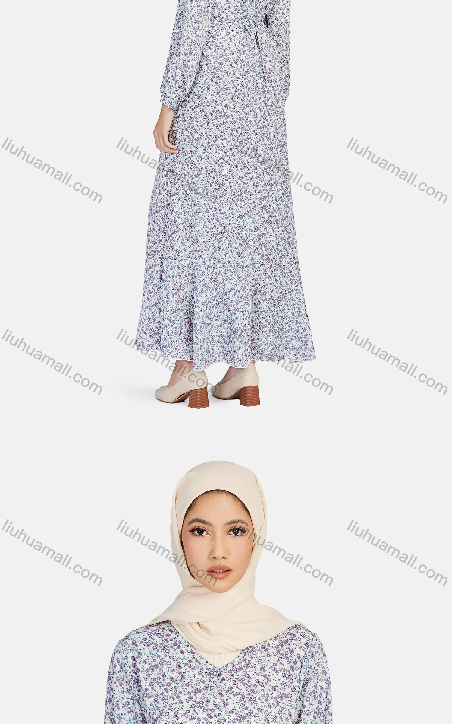 Wholesale Women's Casual Long Sleeve Floral Print Lace Up Back Maxi Dress 1307# - Liuhuamall