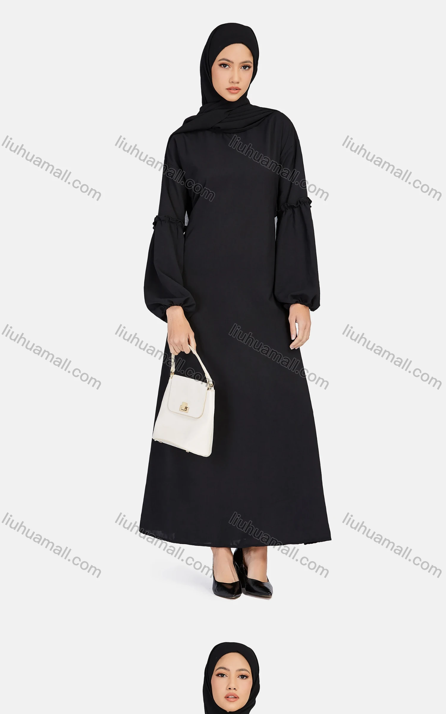 Wholesale Women's Casual Long Sleeve Lace Up Plain Ruffle Trim Maxi Dress 1311# - Liuhuamall