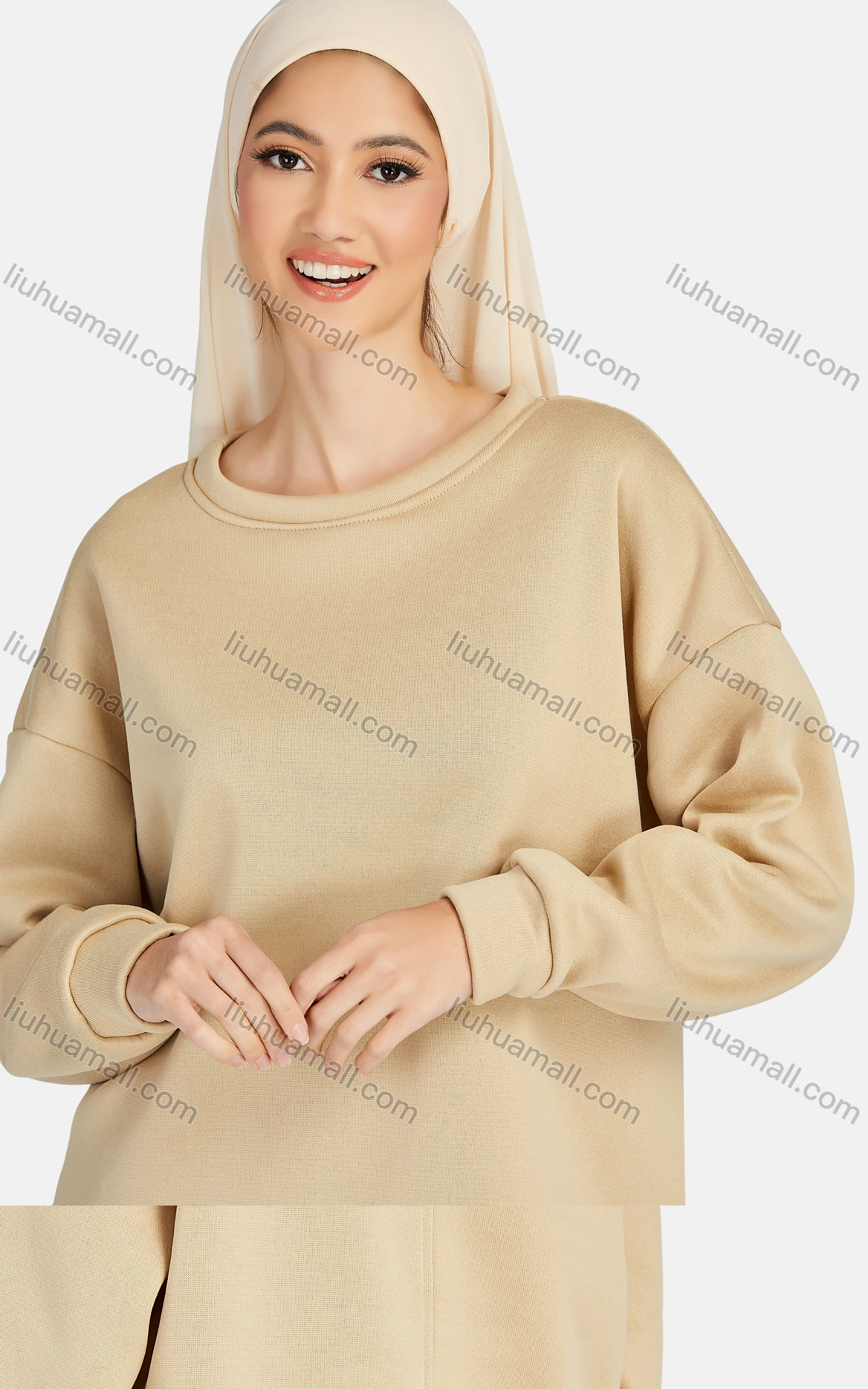 Wholesale Women's Casual Plain Crew Neck Slit Back Fleece Lined Sweatshirt 1328# - Liuhuamall