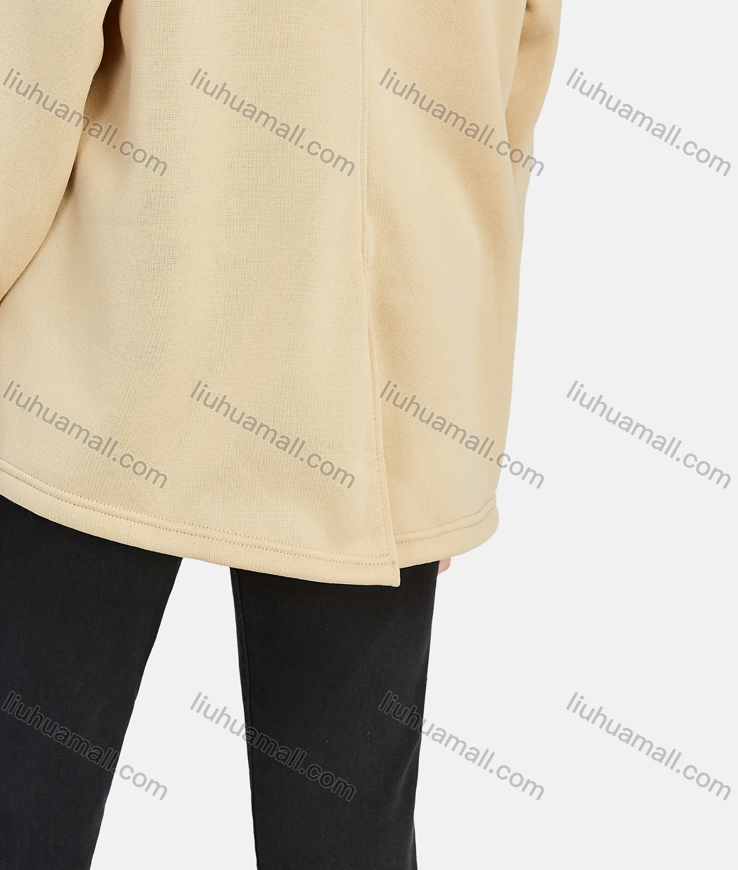 Wholesale Women's Casual Plain Crew Neck Slit Back Fleece Lined Sweatshirt 1328# - Liuhuamall