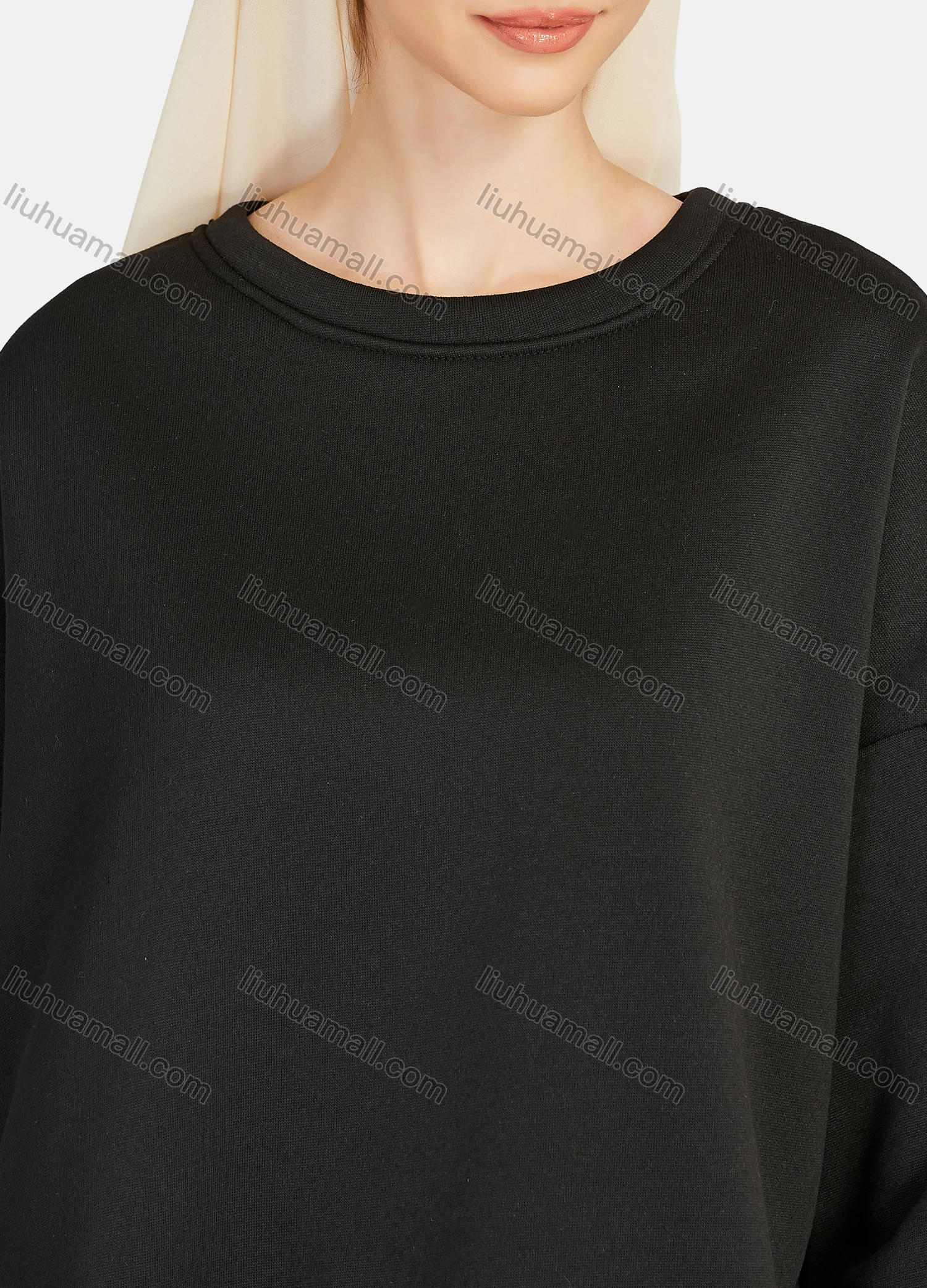 Wholesale Women's Casual Plain Crew Neck Curved Hem Fleece Lined Sweatshirt 1329# - Liuhuamall