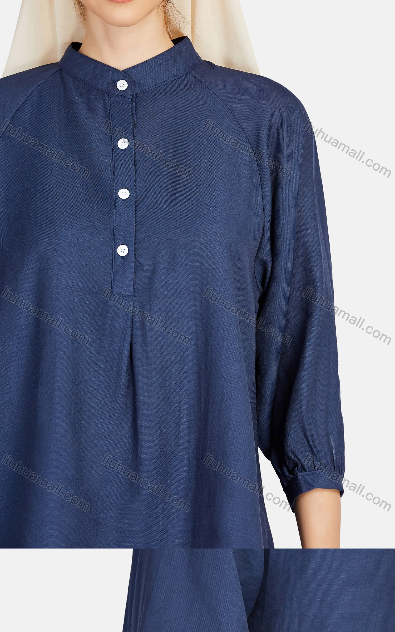 Wholesale Women's Casual Plain Stand Collar 3/4 Sleeve Button Front Blouse 1343# - Liuhuamall